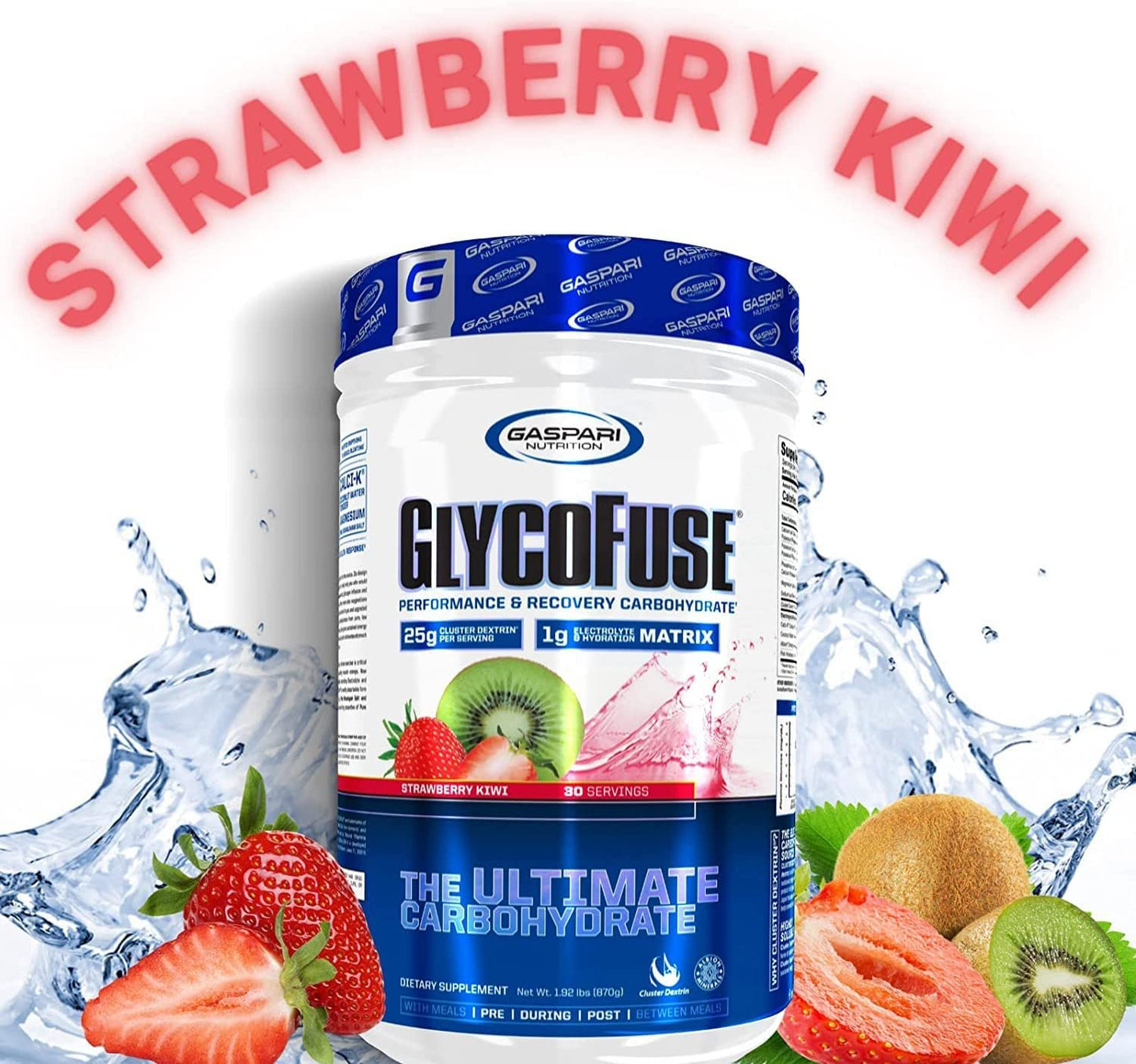Gaspari Nutrition Glycofuse: Performance and Recovery Carbohydrate, 25g Cluster Dextrin and 1g Electrolyte and Hydration Matrix (Strawberry Kiwi, 30 Servings)