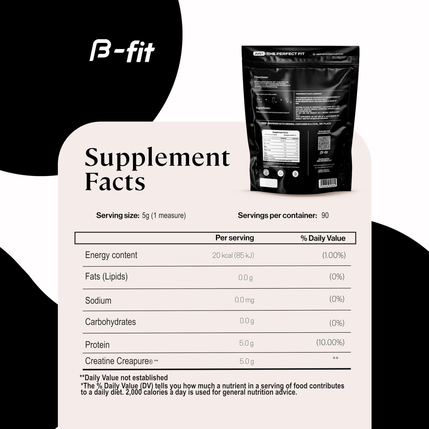 B-FIT B Creatine Monohydrate Powder - Just Creatine Creapure - 90 Servings - 450 g - Pre Workout Creatine for Women - Sugar-Free - Flavorless Supplement - 3 Month Supply