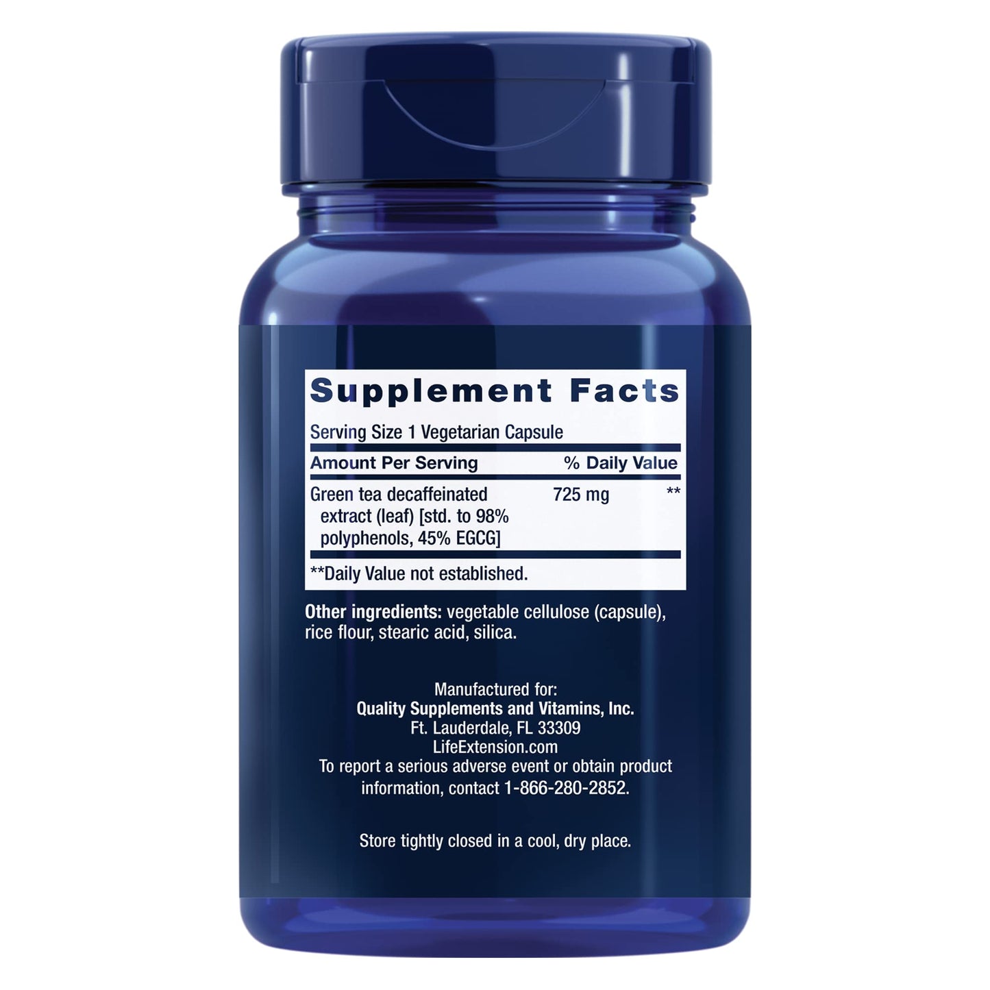Life Extension Decaffeinated Mega Green Tea Extract - Polyphenol-Rich, Cell Health, Heart Health, Brain Health, Antioxidant Protection - Non-GMO, Gluten-Free, Vegetarian - 100 Capsules