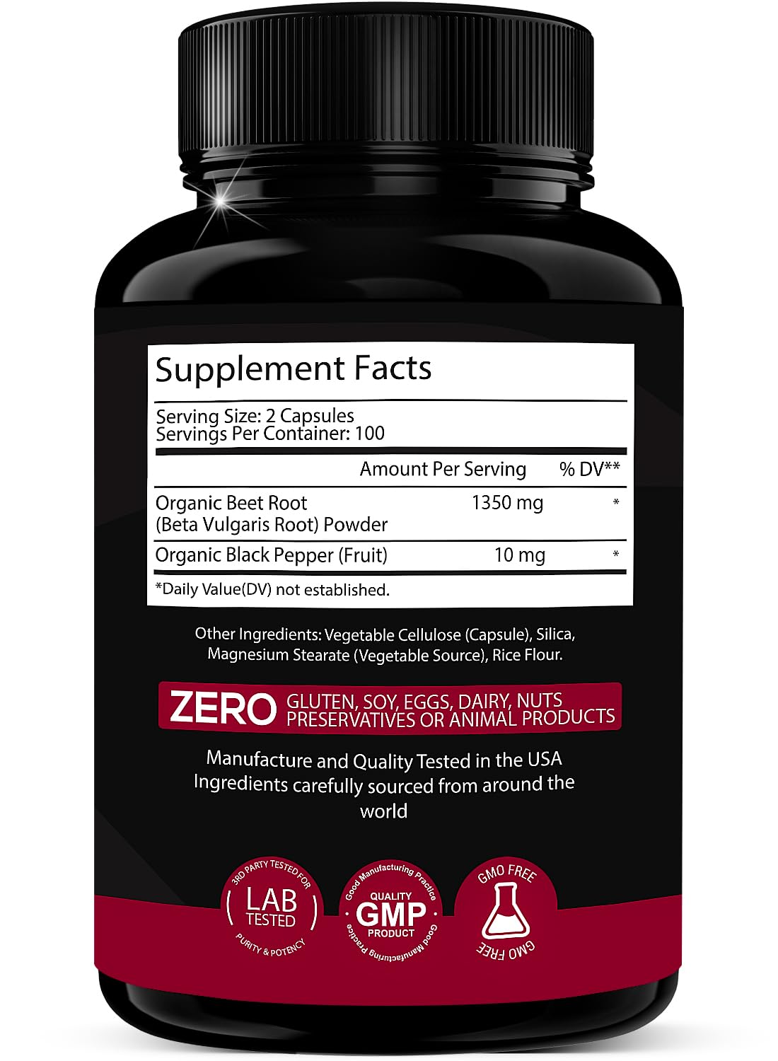 Organic Beet Root Beet Capsules 1350 mg 200 Veggie caps Superfood Nitric Oxide Strongest Premium Supplement Natural Nitrates | Black Pepper for Best Benefits | Non-GMO, & Gluten-Free | Made in USA