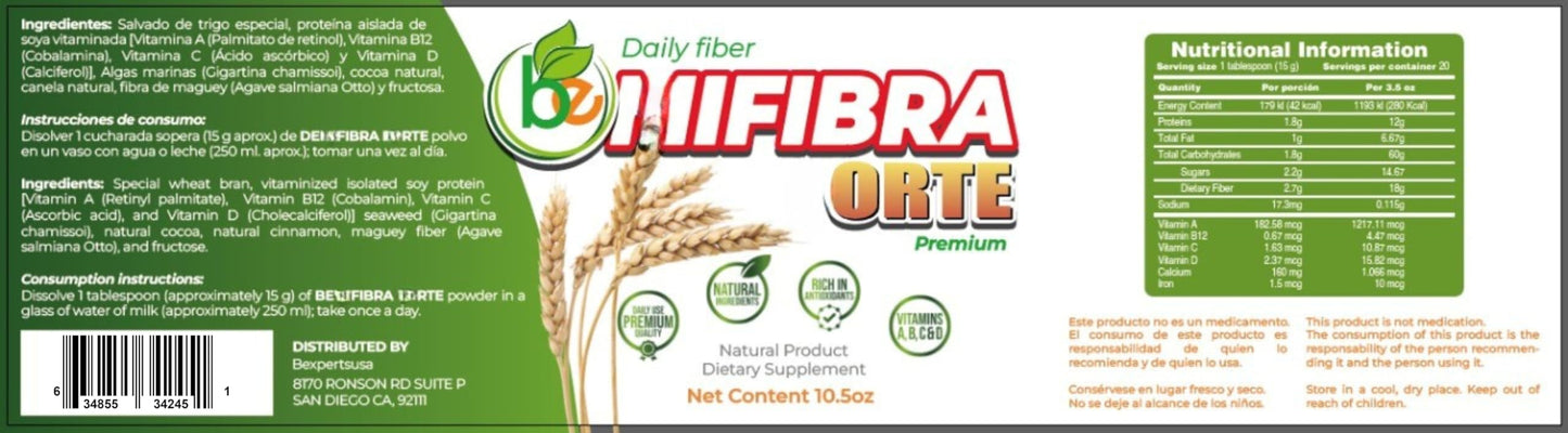 BE Fibra Premium Daily use Fiber Supplement-10.5 oz Simi-Style Blend with Wheat Bran, Algas, Maguey & More Natural Ingredients + Antioxidants & Vitamins A, B12, C & D-Supports Digestive Wellness Simi
