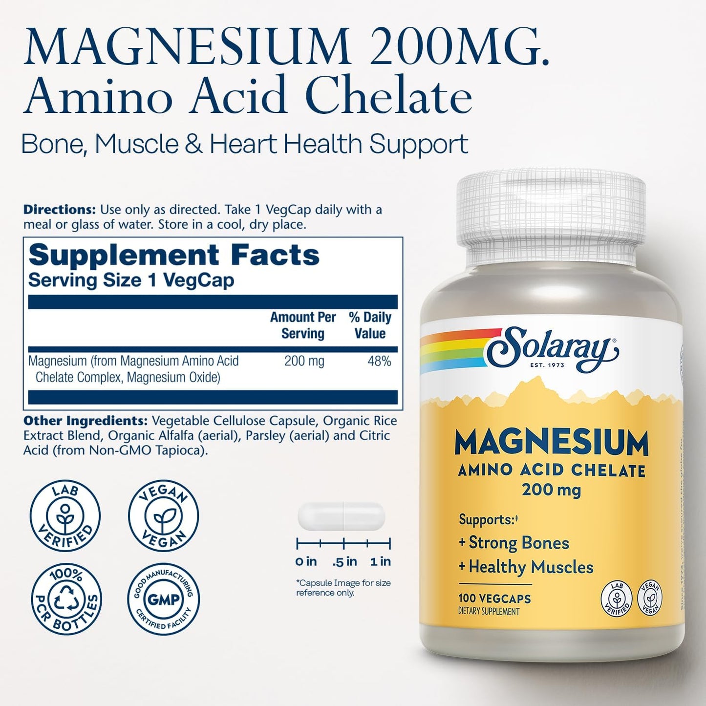Solaray Magnesium Amino Acid Chelate 200 mg - 100 VegCaps