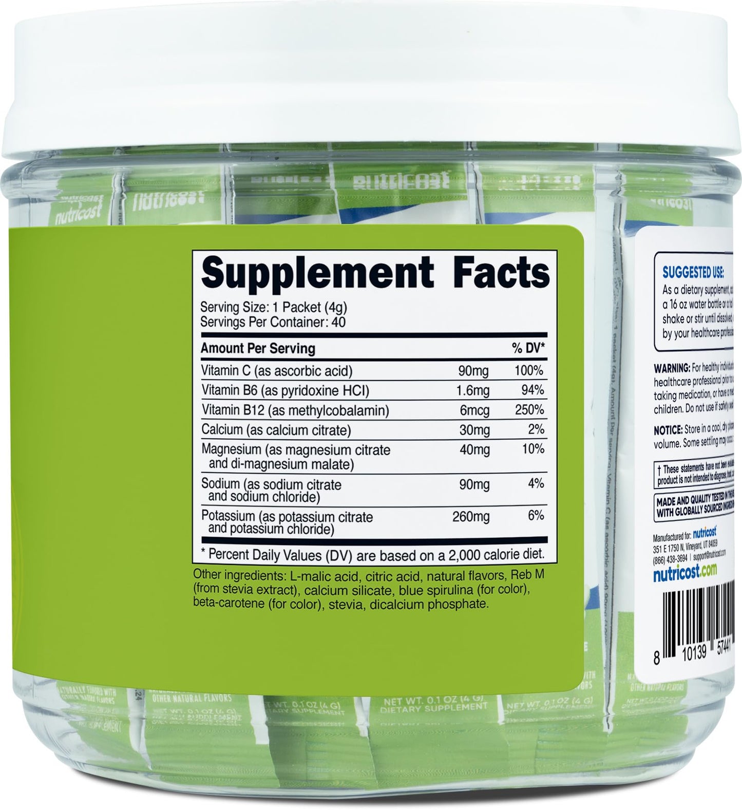 Nutricost Electrolytes Complex, Green Apple Flavored, 40 Stickpacks - Advanced Hydration Complex
