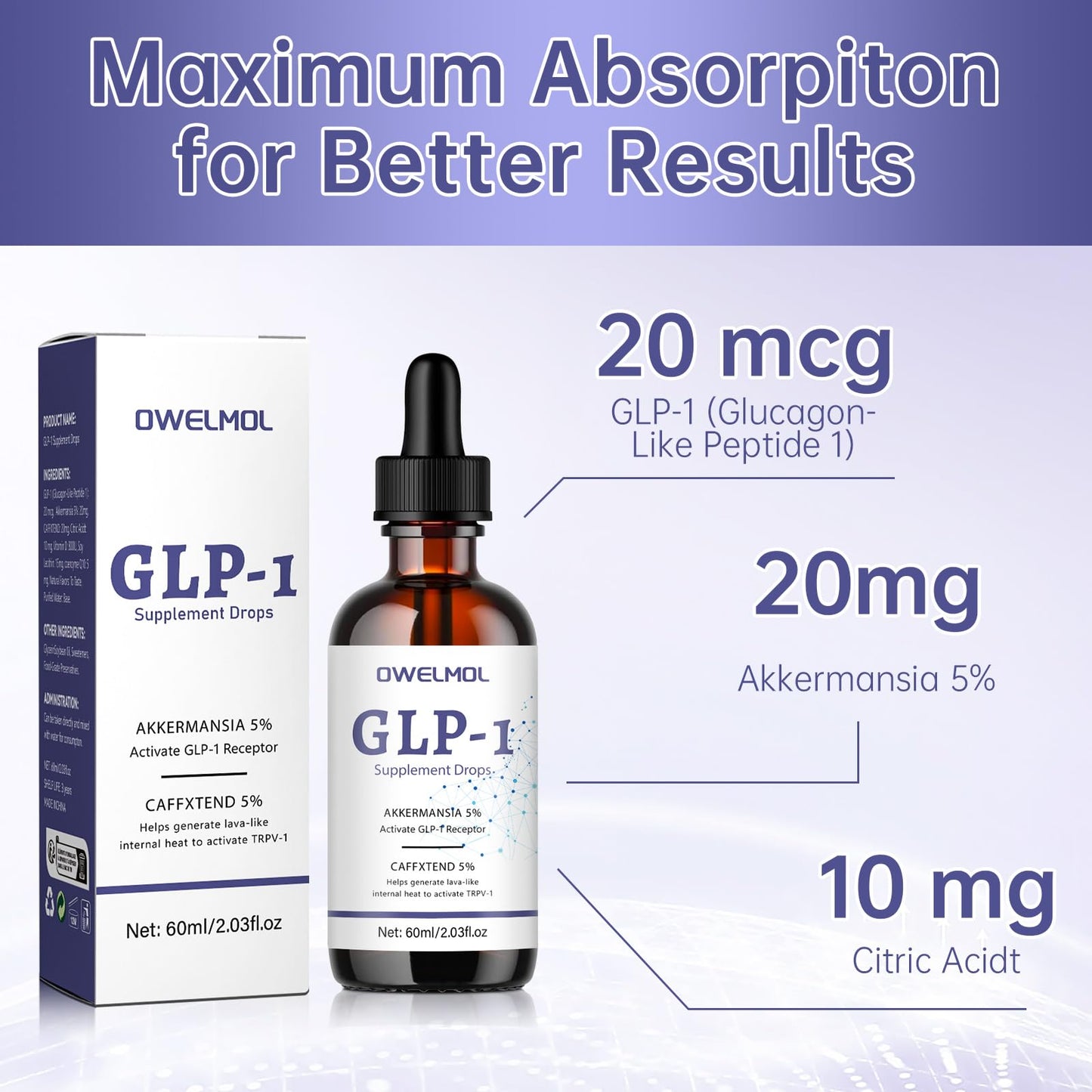 OWELMOL GLP-1 Supplement Drops for Men and Women -2 Fl Oz(2Pcs)