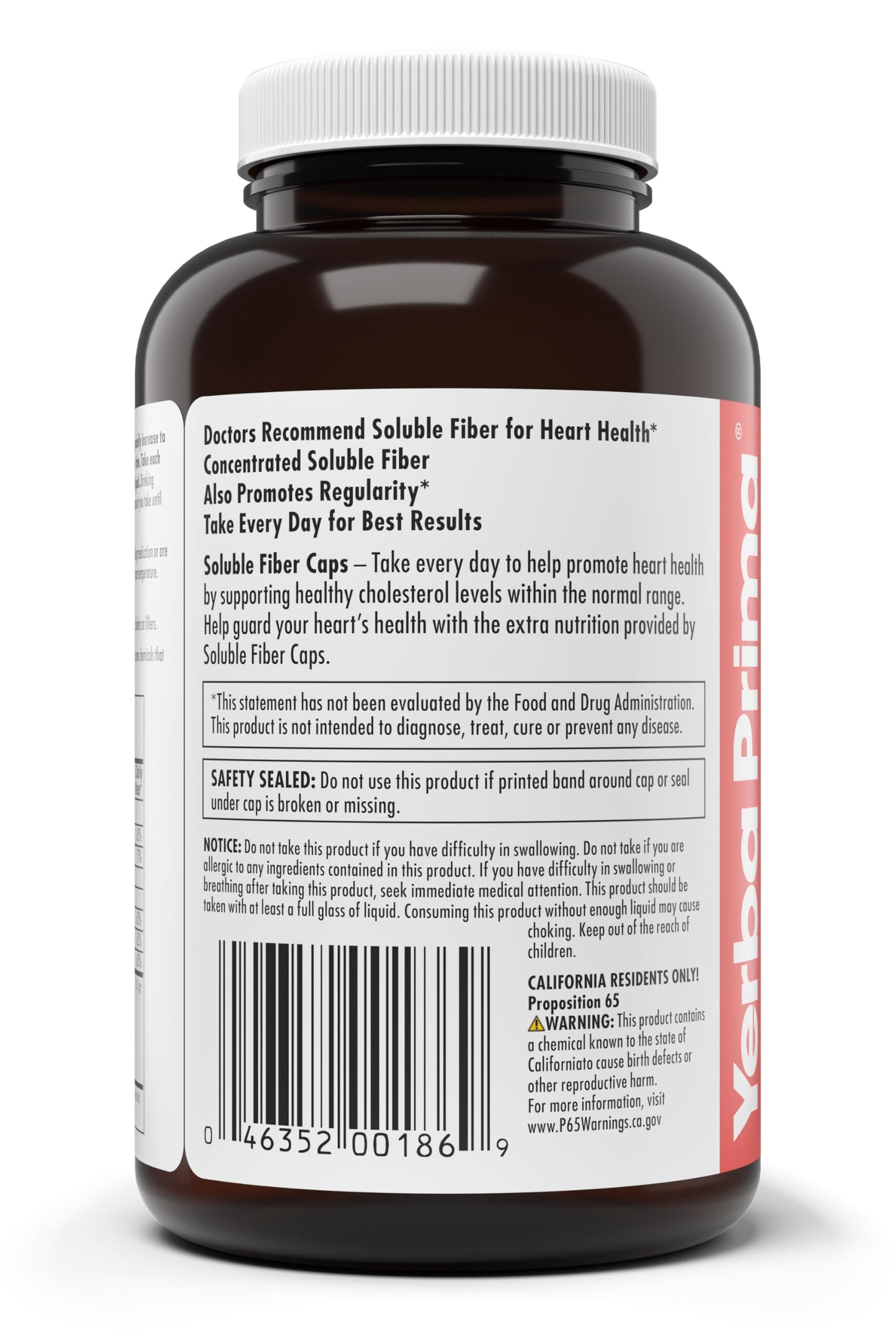 Yerba Prima Soluble Fiber Formula Capsules, 180 Count - Premium Dietary Fiber Supplement, Natural, Concentrated Soluble Fiber, Gluten Free, Non-GMO, Made in USA