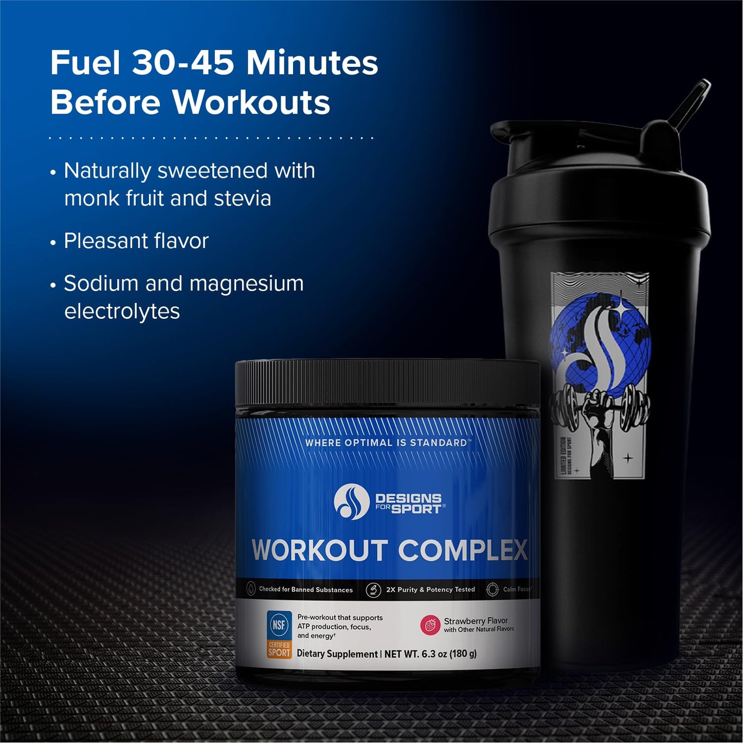 Designs for Sport Workout Complex - NSF Certified for Sport Pre Workout Powder - L-tyrosine, Acetyl L-Carnitine, Creatine & Caffeine to Support Workout Recovery, Energy and Focus (6.3 oz)