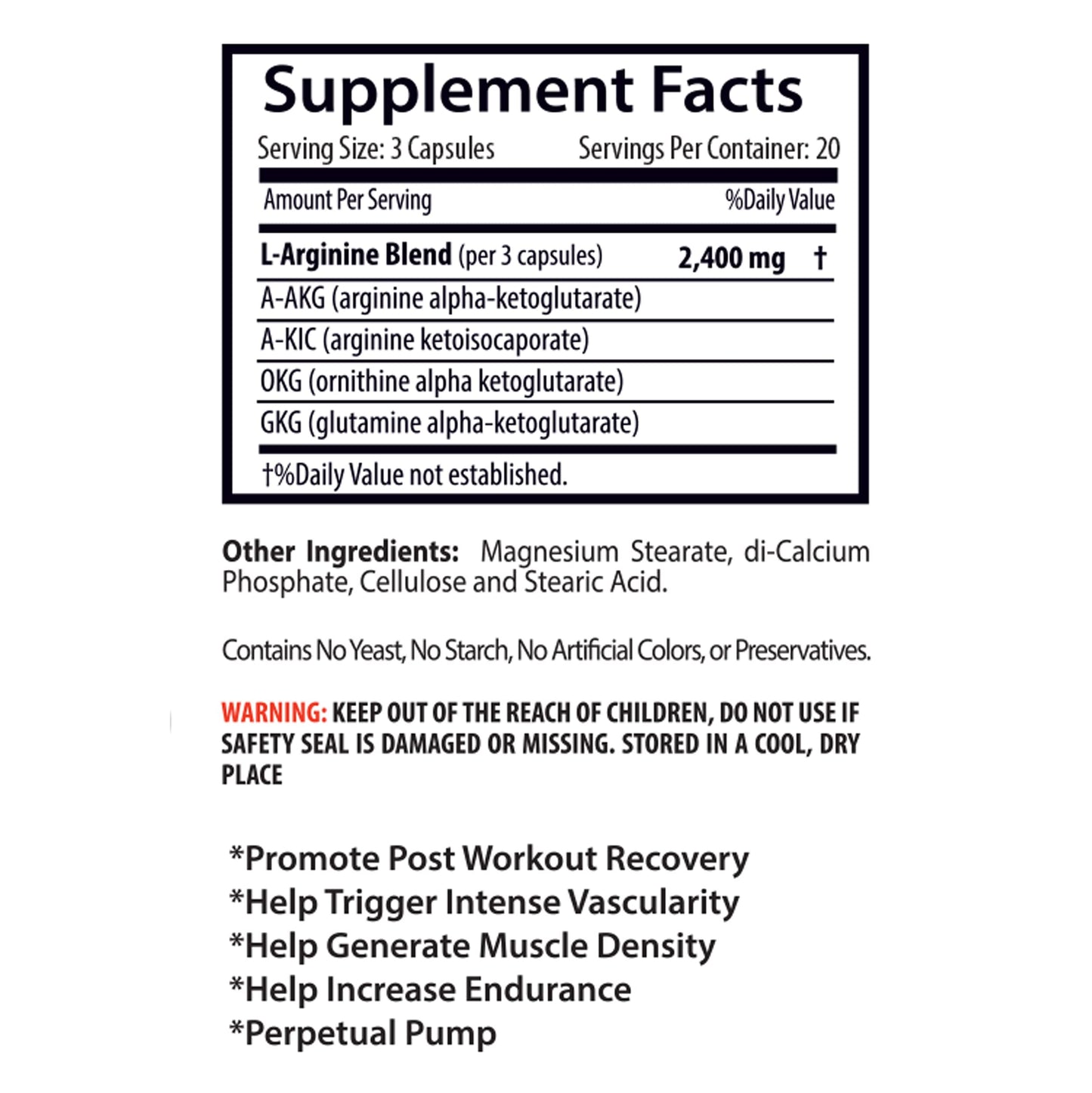 L-arginine Supplement - Nitric Oxide Booster 2400mg - Nitric Oxide Booster - pre Workout Pills - Nitric Oxide Supplements for Men - pre Workout Women - Nitric Oxide Pills for Men - 1 Bottle 60 Caps