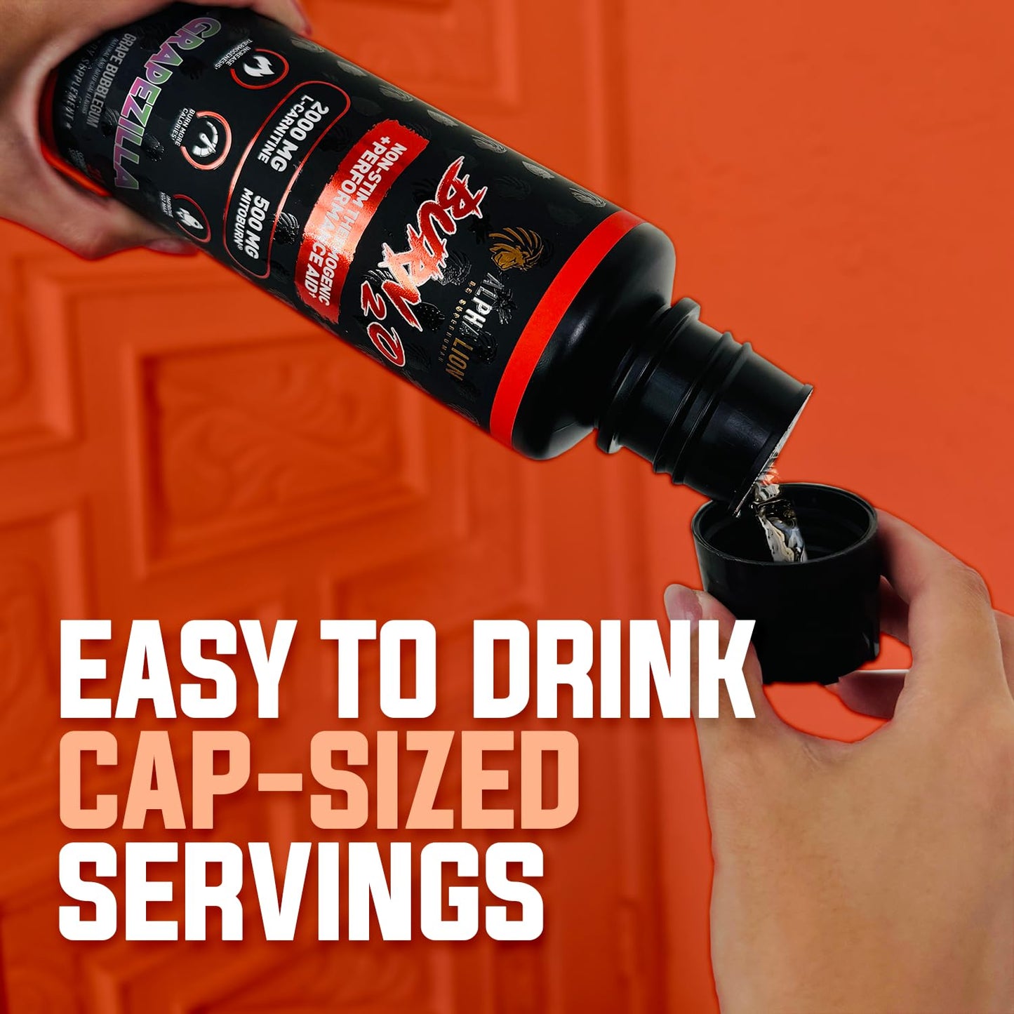 ALPHA LION Burn2O L-Carnitine Liquid 2000mg - Stim Free Super Thermogenic Fat Burner with MitoBurn® & CaloriBurn GP®, Metabolism Booster, Zero Calorie, Sugar-Free (31 Servings, Grapezilla Flavor)