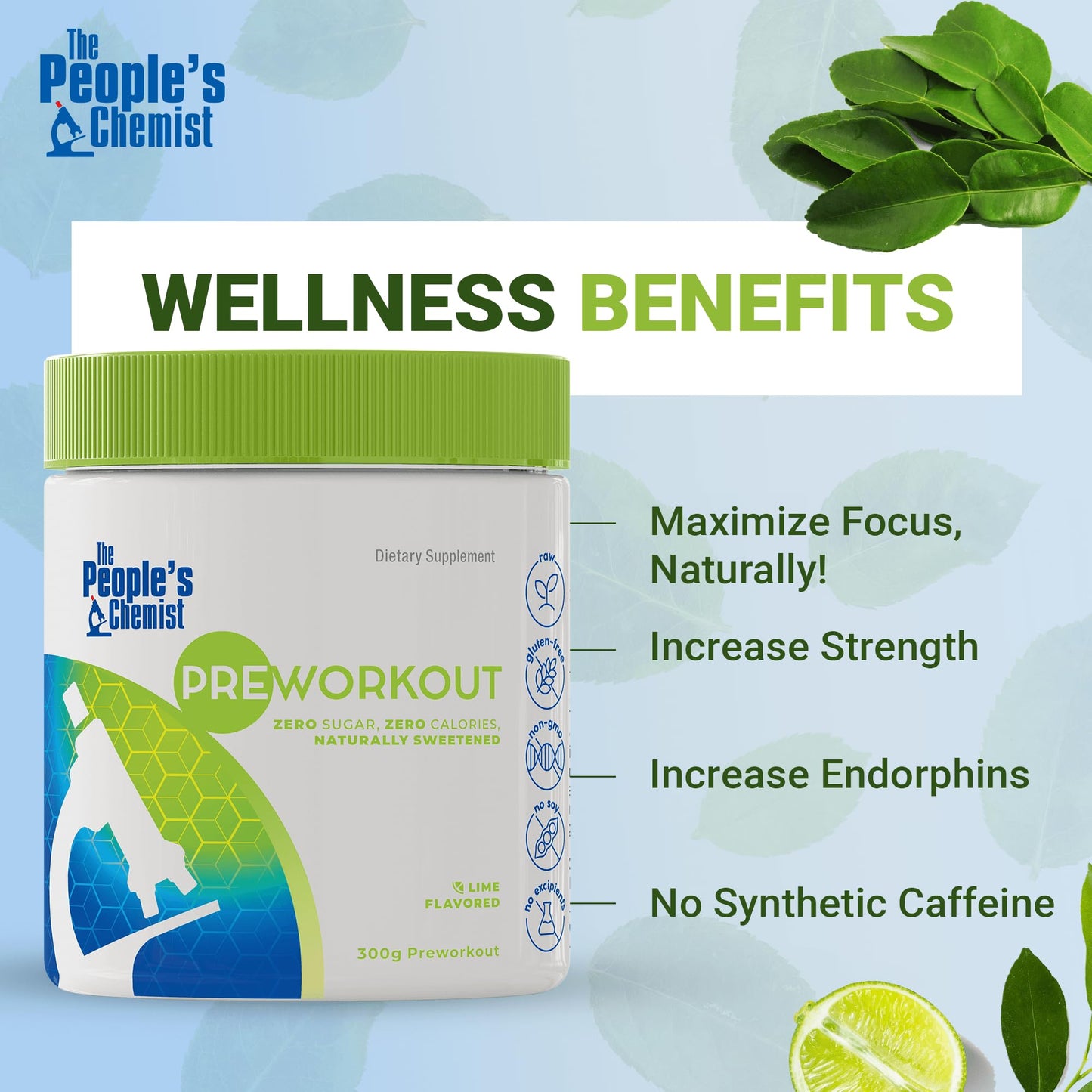 People's Chemist The Pre-Workout (Lime) - Natural Caffeine for Energy, Focus & Endurance - No Sugar, No Artificial Ingredients - Lime Flavor