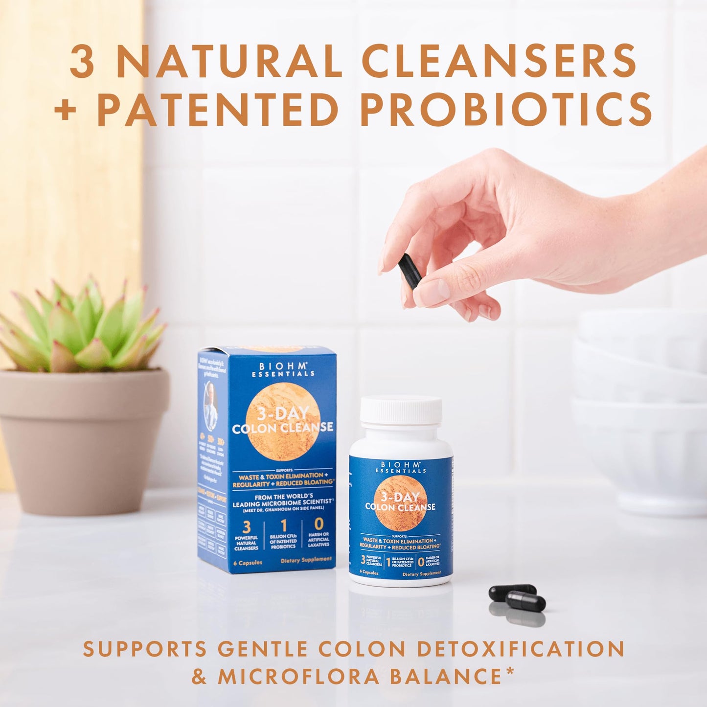 BIOHM 3 Day Colon Cleanse Detox with Probiotics & Herbal Extracts (6 Capsules, 3 Servings) Supports Constipation, Bloating Relief & Immune Health, Gut Cleanse for Men and Women, Non-GMO & Gluten-Free