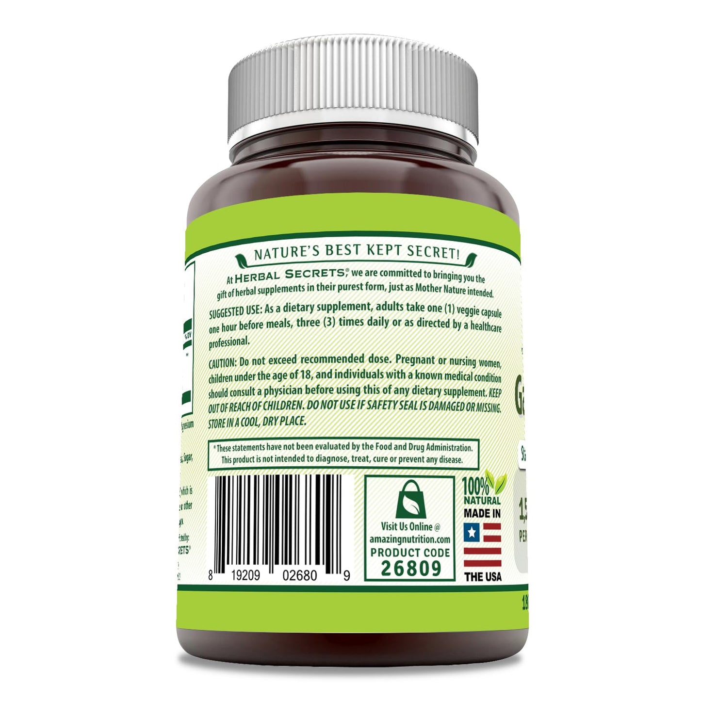 Herbal Secrets Garcinia Extract Supplement |1500 Milligrams | 180 Veggie Capsules | Non-GMO | Gluten-Free | Made in USA