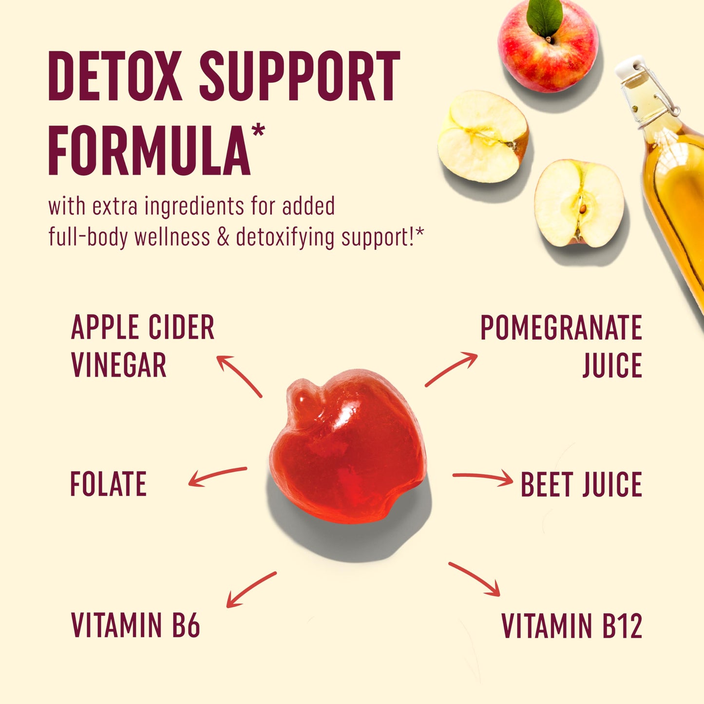 MAV NUTRITION Organic Apple Cider Vinegar Gummies for Digestion, Detox & Immunity & Support with ACV | with The Mother, Vitamin B6, B12 & Folate | Vegan, 500MG | 60 Ct