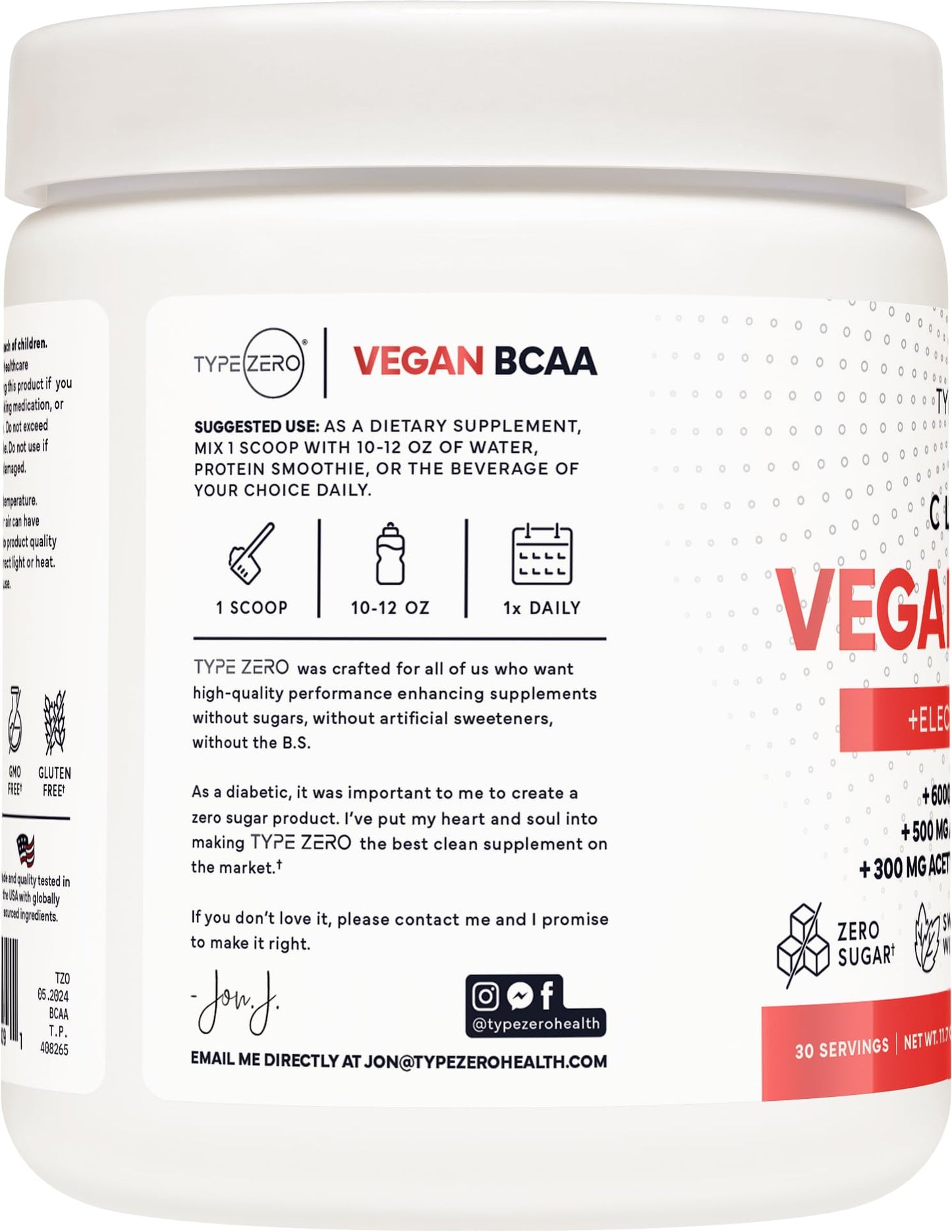 Type Zero Ultra Clean Vegan BCAA Powder + Electrolytes (Hawaiian Punch | 6G) 2:1:1 Sugar-Free/No Sucralose BCAAs Amino Acids Supplement for Women/Men - Best BCAA Vegan Amino Acids After Workout Drink