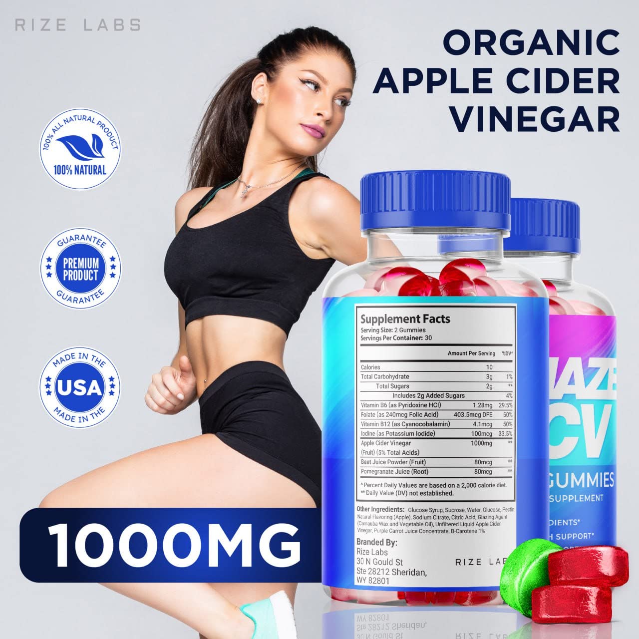 rize labs - Amaze ACV Keto Gummies for Weight Loss - Organic Keto Apple Cider Vinegar Gummies, Helps to Increase Energy (120 Gummies) (Pack of 2)