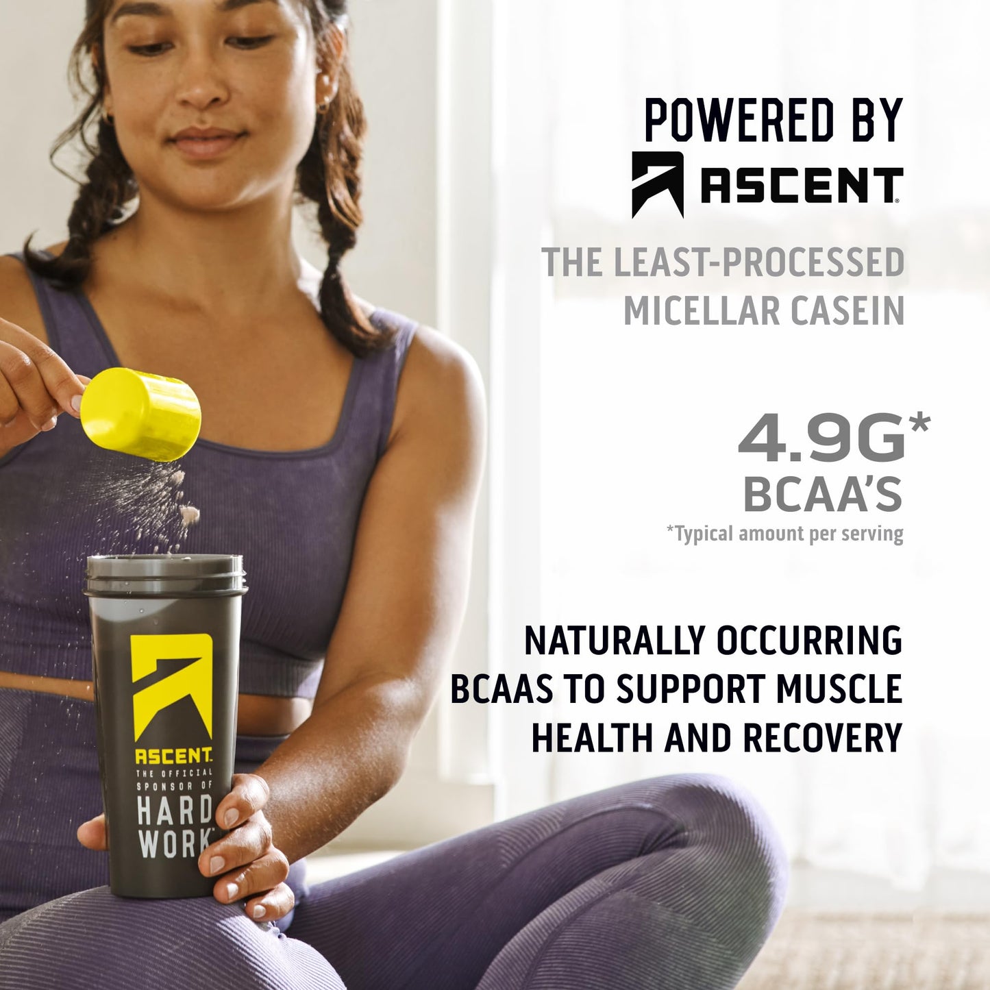 Ascent Casein Protein Powder - 25g Micellar Casein Powder with Zero Artificial Flavors & Sweeteners, Gluten-Free, No Added Sugar, 4.9g BCAA, 2.2g Leucine - Vanilla Bean, 2 Pounds