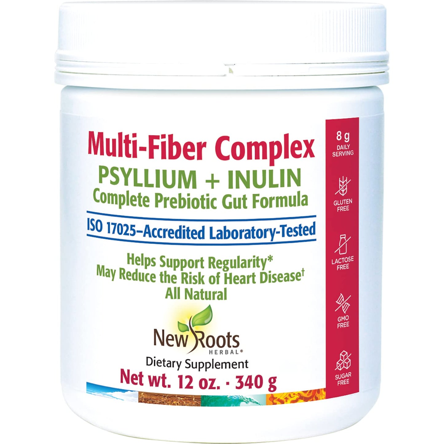 New Roots | Prebiotic Fiber Powder with Psyllium Husk and Inulin (from Chicory Root)| Multi-Fiber Prebiotic Supplement Supports Gut and Digestive Health, Unflavored 12 oz (340 g)