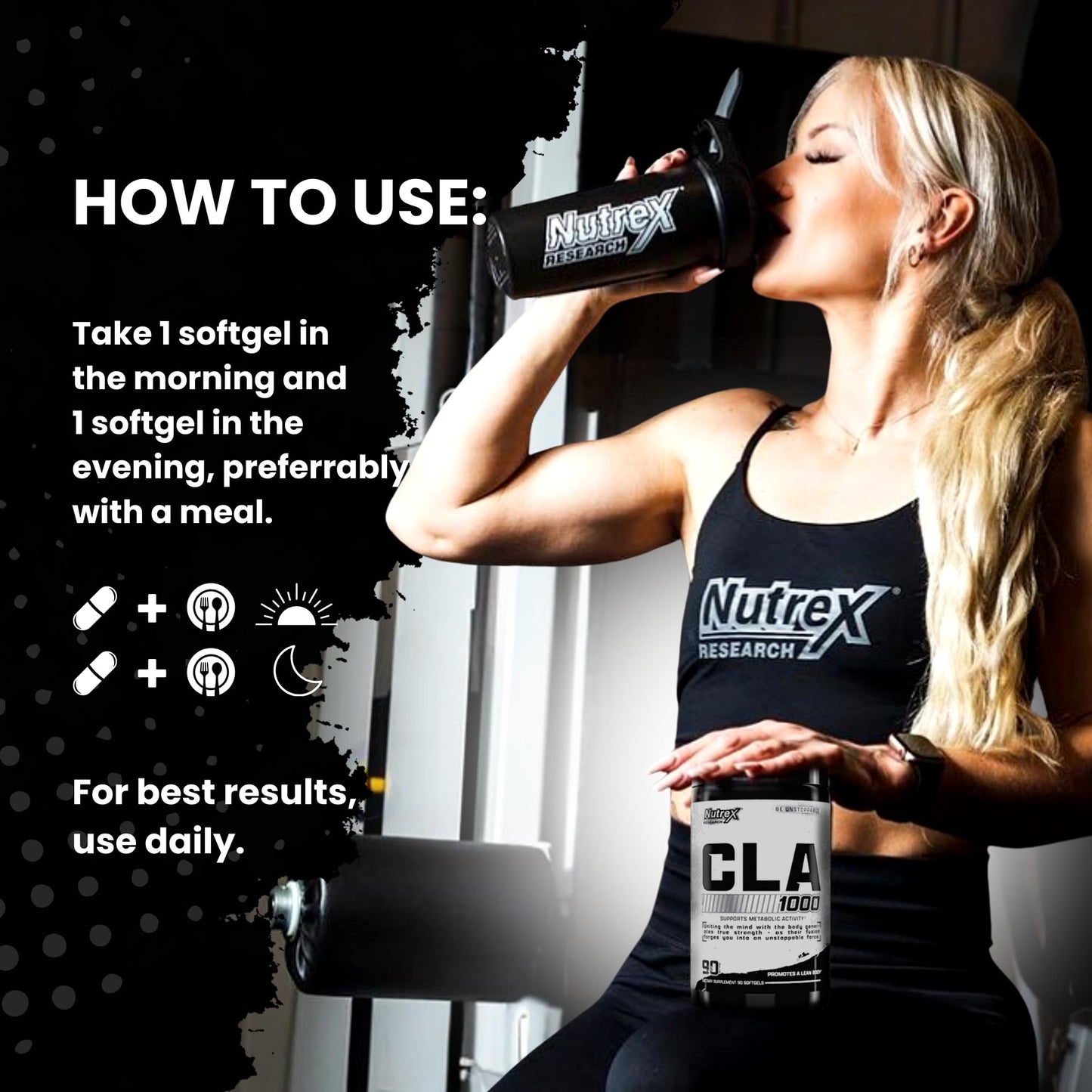 Nutrex CLA 90 Soft Gels - 1000mg Conjugated Linoleic Acid Active Blend from Safflower Oil - Stimulant-Free Metabolism Booster Pills for Weight Loss