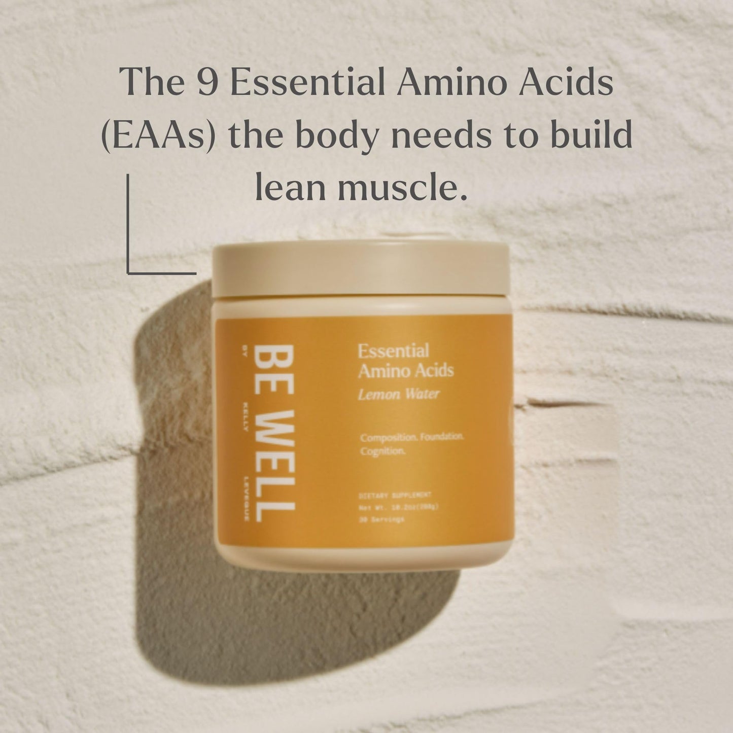 Be Well by Kelly Essential Amino Acids Lemon Powder Supplement Plant-Based (10.2oz) BCAA 9 EAA's
