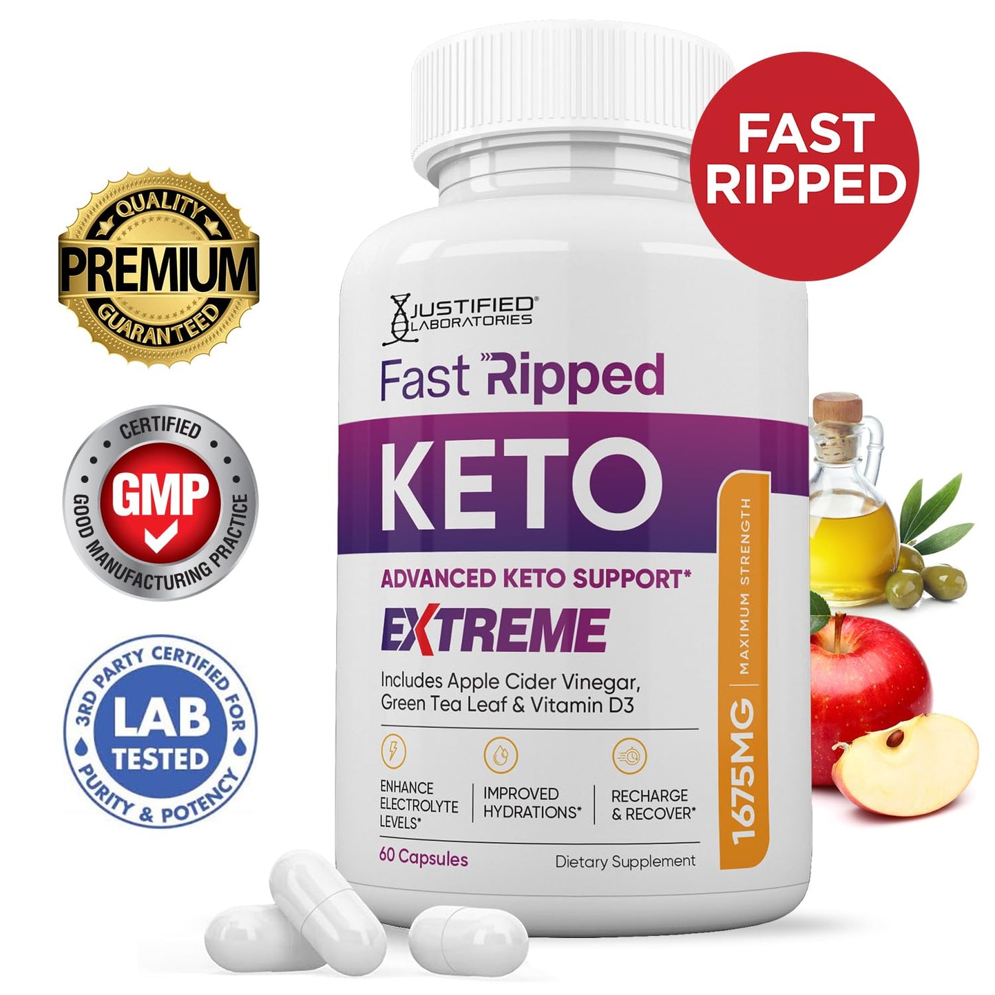 (3 Pack) Fast Ripped Keto ACV Extreme Pills 1675MG Keto Support Blend Capsule Alternative to Keto ACV Gummies Formulated Apple Cider Vinegar Extra Virgin Olive Oil Powder Green Tea Leaf 180 Capsules