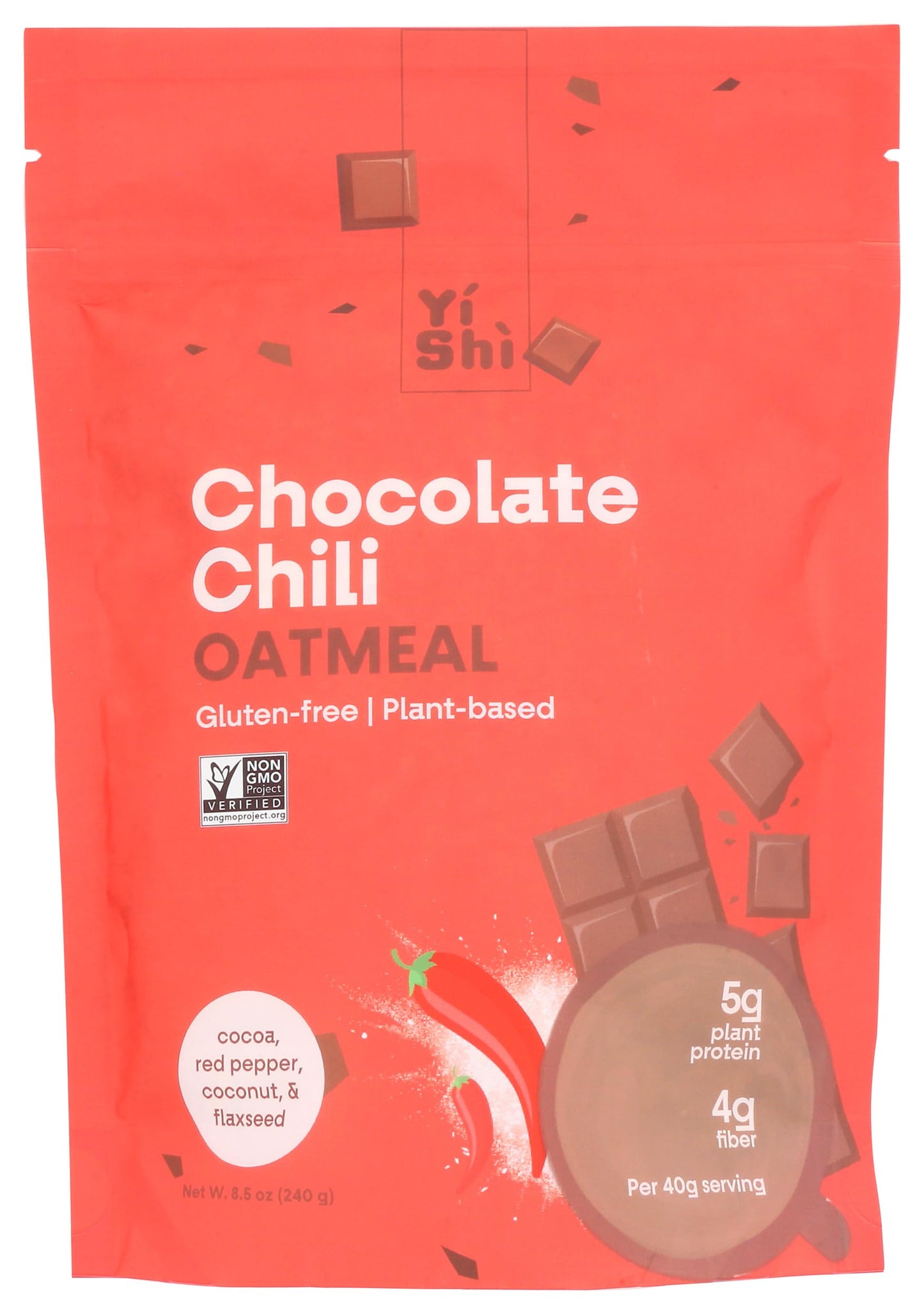 Yishi Chocolate Chili Oatmeal PlantBased Contains Caffeine Gluten Free NonGMO Family Pouch 85 Ounce Pack of 5