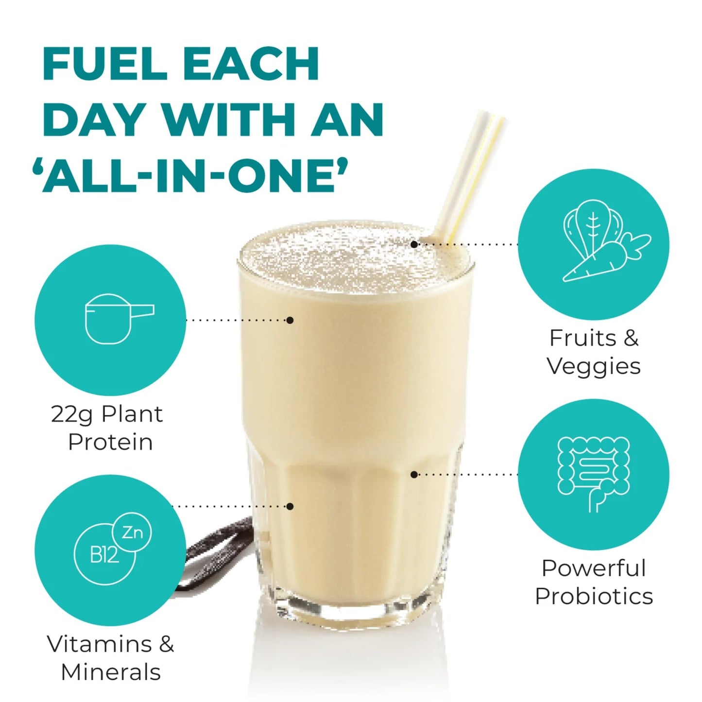 Reignite Wellness by JJ Virgin | Vanilla Plant-Based All-in-One Shake | Plant Protein Powder, Vitamins, Minerals, Greens & Aminos | 22g of Chia, Chlorella & Pea Protein Shake | 30 Servings