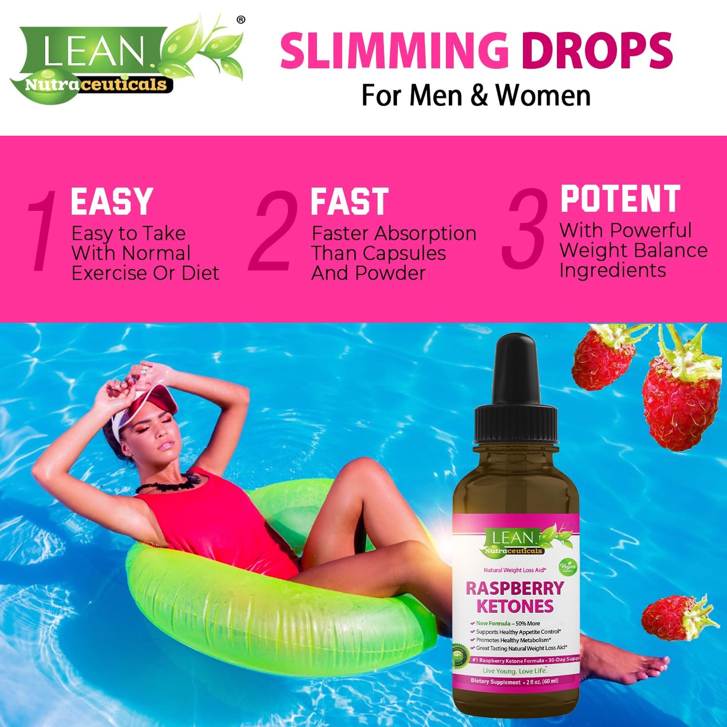 Weight Loss Keto Raspberry Ketone Drops, Appetite Suppressant Fat Burner Diet Energy Supplement Metabolism Booster That Work for Belly for Men and Women, Slim Faster Than Gummy Pill Capsule Tea, 60 ml