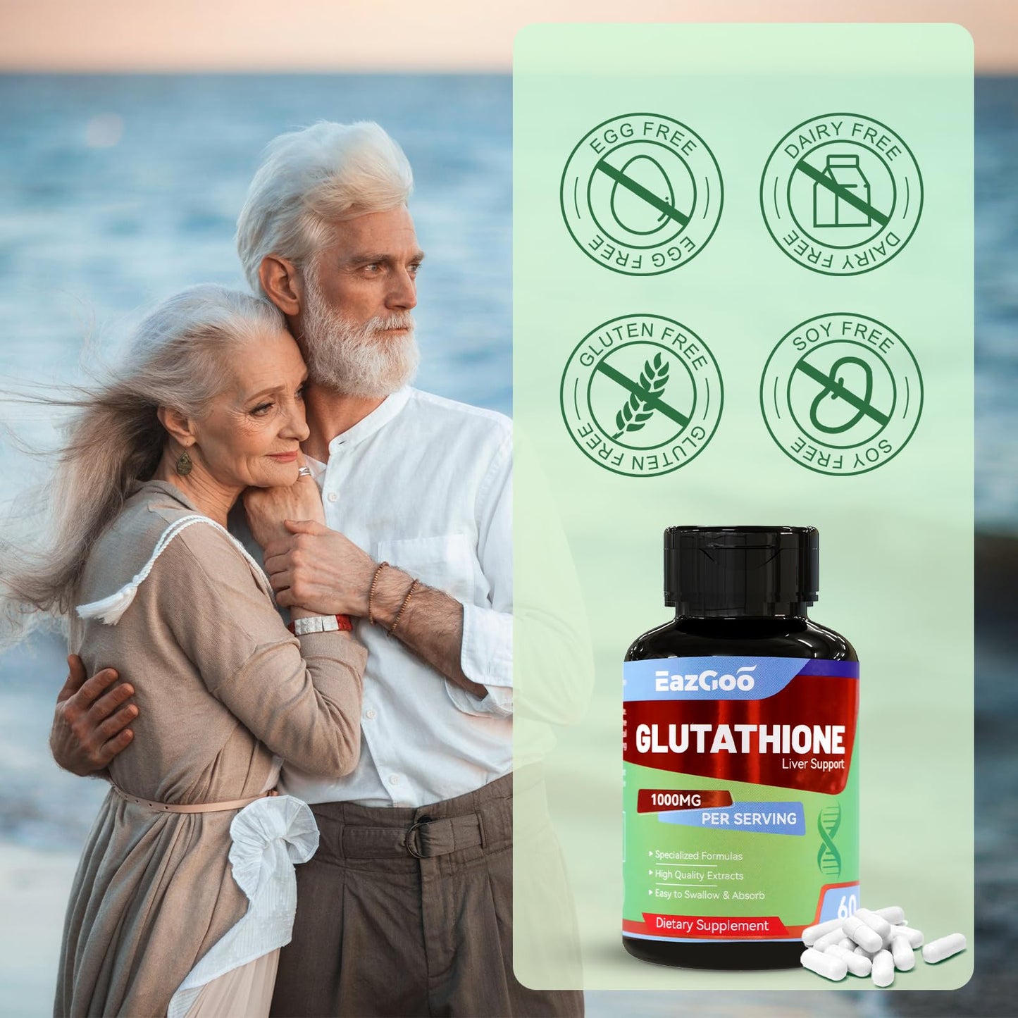 EAZGOO Glutathione Supplement 1000mg Antioxidant Supplement - Premium Vegan Formula for Immune Support, Skin Brightening & Liver Detox - Allergen-Free, Non-GMO, Effective Wellness Boost (Pack of 2)