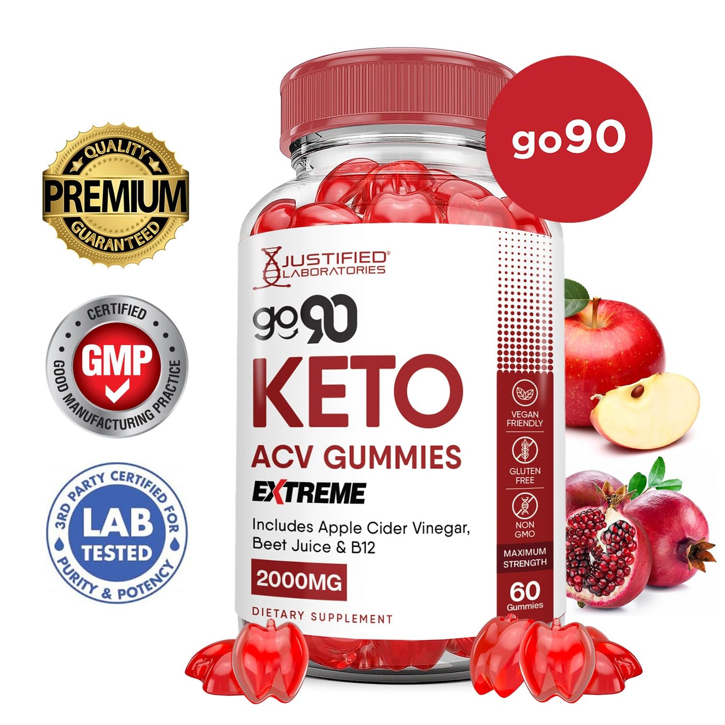 (5 Pack) Go 90 Keto ACV Gummies Extreme 2000MG Go90 Keto Gummies Apple Cider Vinegar Formulated with Pomegranate Beet Juice Powder B12 Vegan Non GMO 300 Gummys