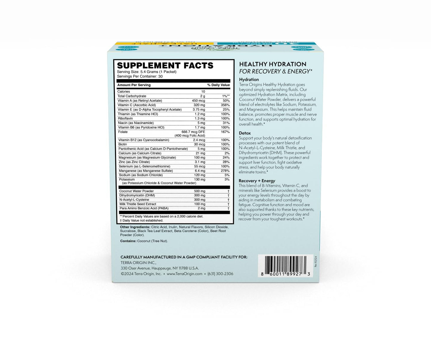 TERRA ORIGIN Healthy Hydration+ Electrolyte Powder Packets | Detox Support Drink Mix | Half N' Half Lemonade Iced Tea | 1 Stickpack per Serving (30 Servings)
