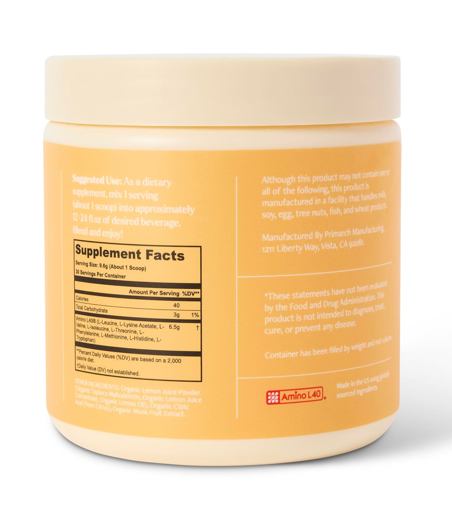 Be Well by Kelly Essential Amino Acids Lemon Powder Supplement Plant-Based (10.2oz) BCAA 9 EAA's