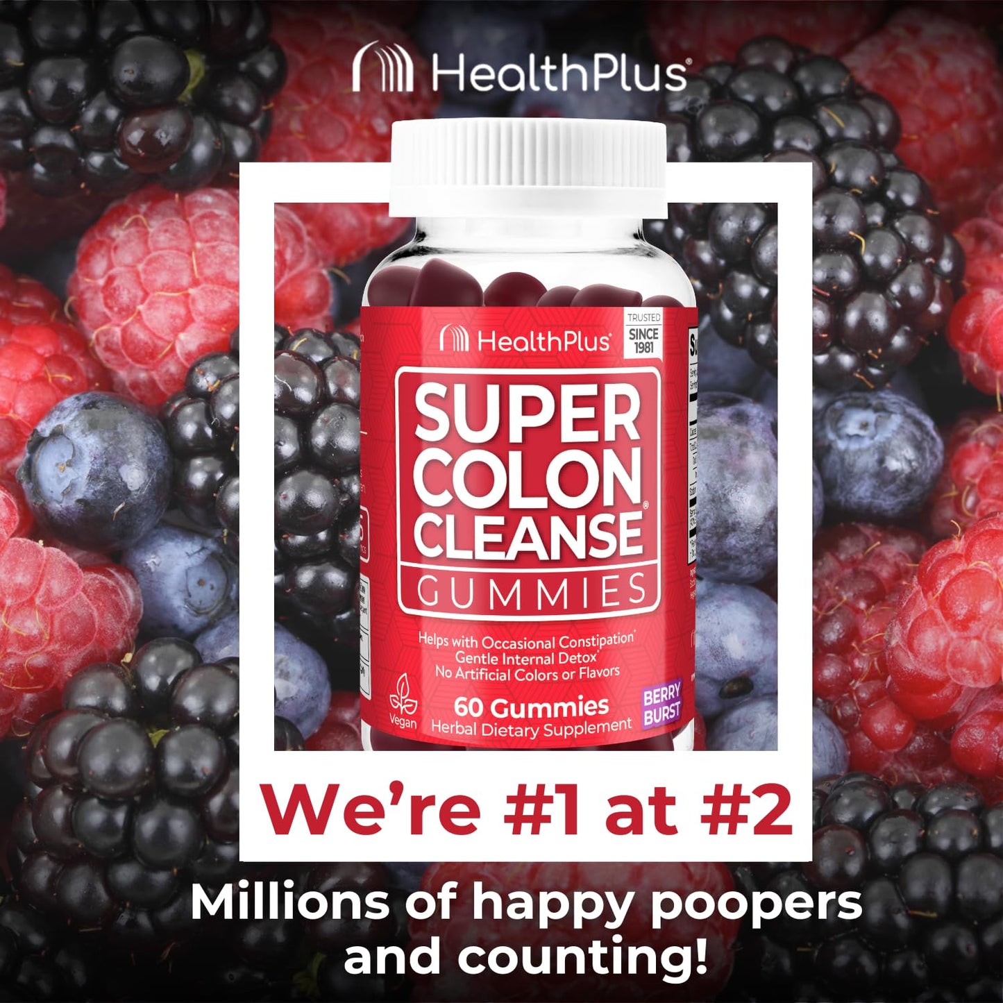 Health Plus Super Colon Cleanse Gummies 15 Day Supply of Gentle Overnight Relief from Occasional Constipation, Natural Senna Leaf Extract, Dietary Supplement, Mixed Berry Flavor, 60 Count