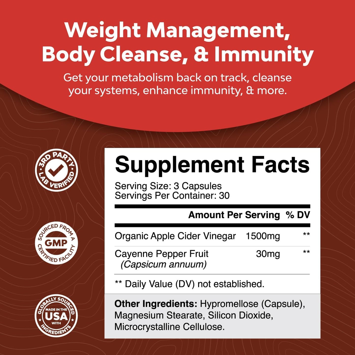 Cleansing Apple Cider Vinegar Capsules - ACV Cleanse and Detox Pills for Gut and Digestive Health with Slimming Cayenne - Extra Strength ACV Capsules for Gut Cleanse and Full Body Detox (30 Servings)