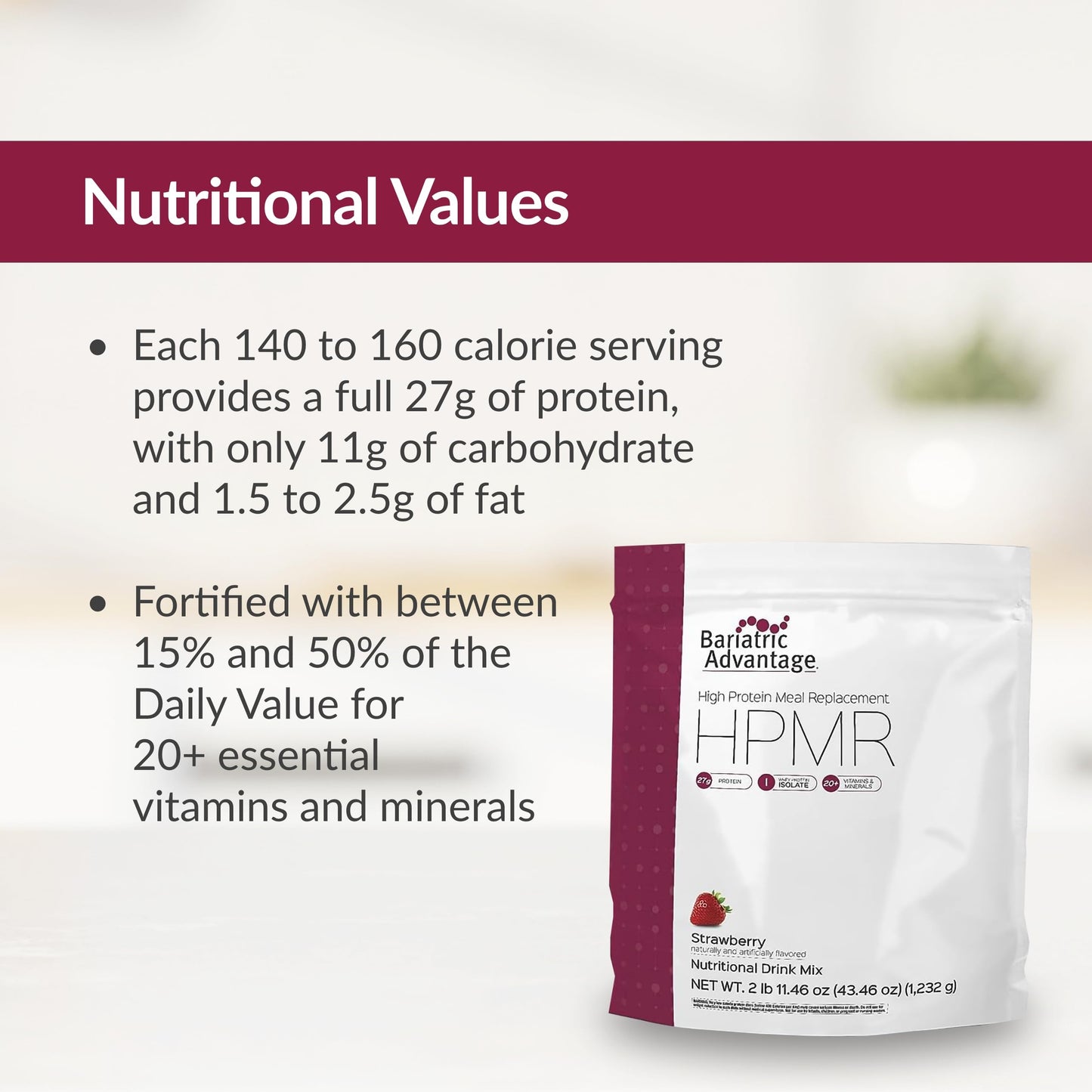 Bariatric Advantage High Protein Meal Replacement Drink Mix, Protein Powder Whey Isolate for Gastric Bypass and Sleeve Gastrectomy Patients, 27g Protein, Lactose Free - Strawberry - 28 Servings