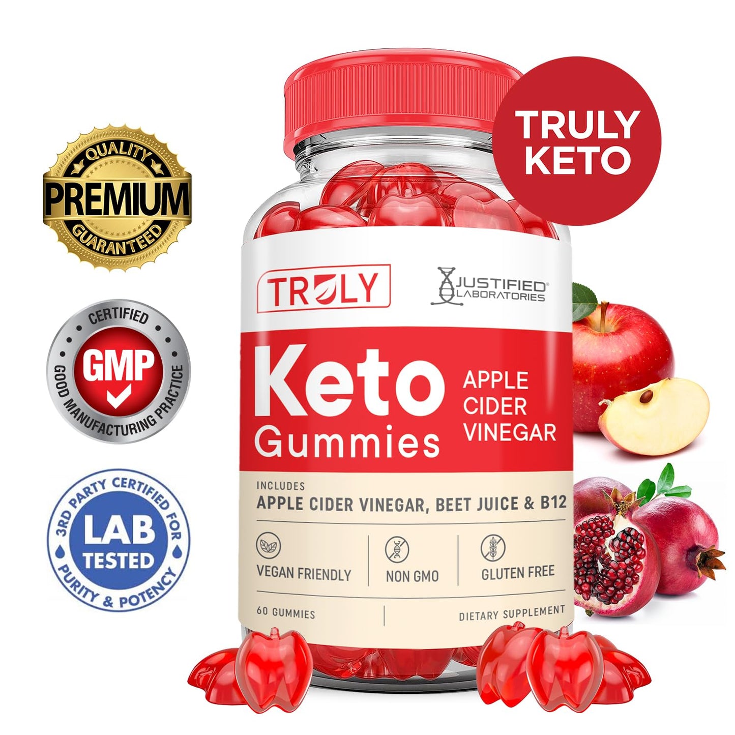 Truly Keto ACV Gummies Advanced Formula 1000MG Truly Keto Gummies Apple Cider Vinegar Formulated with Pomegranate Beet Juice Powder B12 Vegan Non GMO 60 Gummys