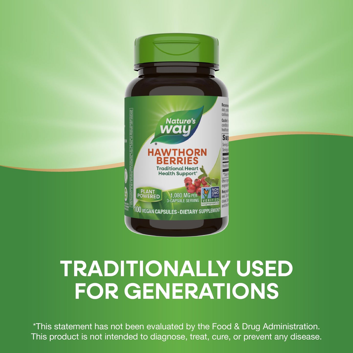 Nature's Way Herbal Hawthorn Berries, Traditional Heart Health Support*, 100 Vegan Capsules (Packaging May Vary)