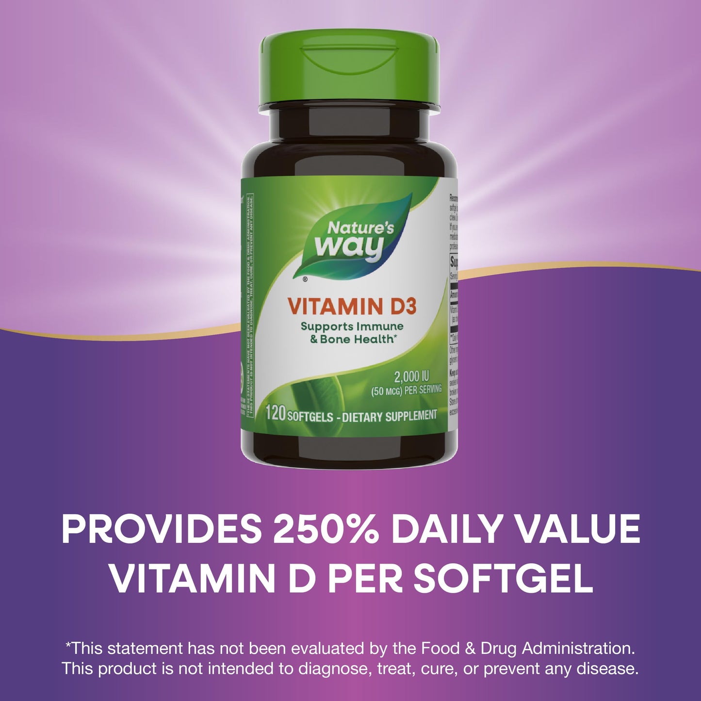 Nature's Way Vitamin D3 Extra Strength**, Bone Health and Immune Function*, 2000 IU (50 mcg per Serving), 120 Softgels (Packaging May Vary)