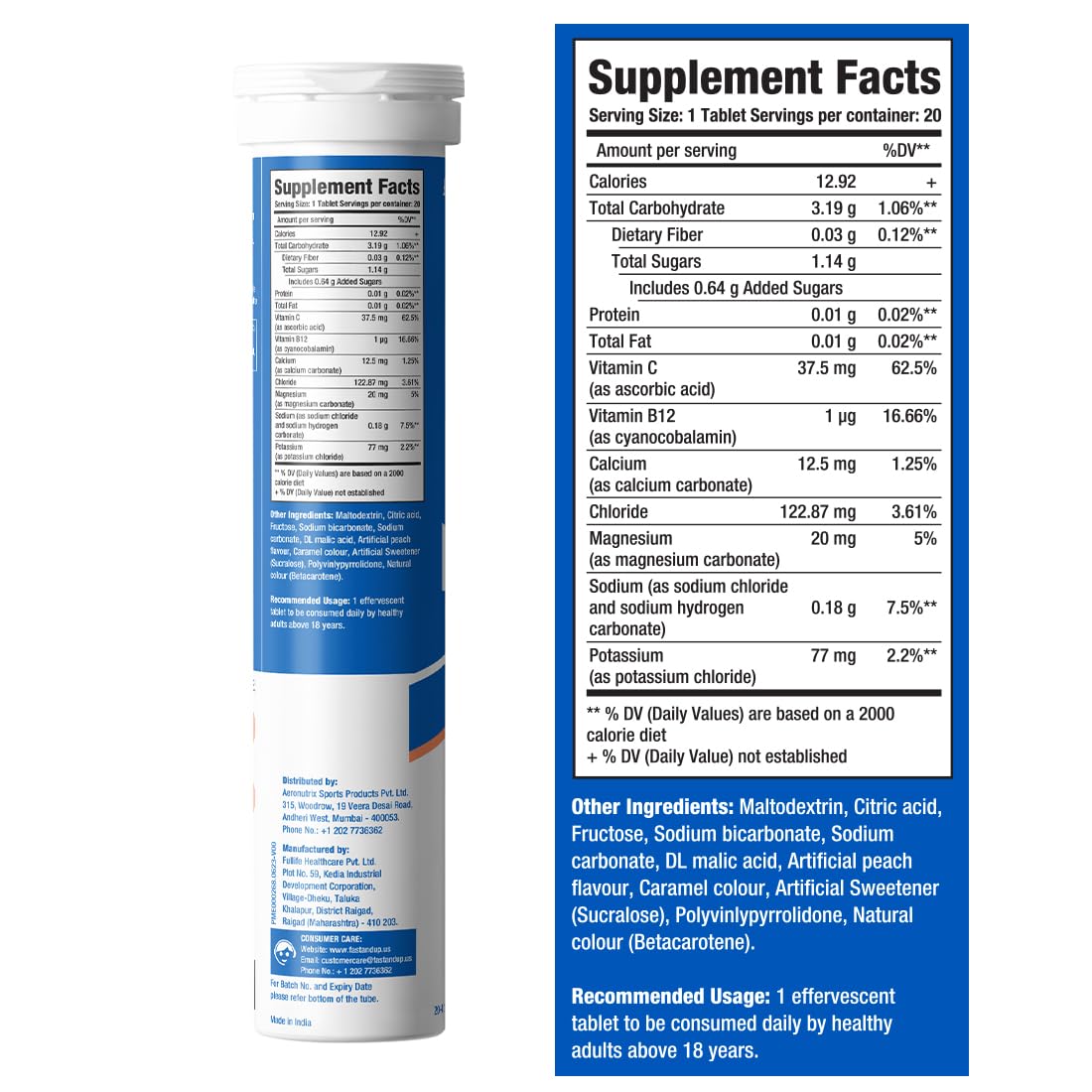 FAST&UP Reload - Instant Hydration and Electrolytes Replenishment - Saver Multipack - 60 Effervescent Tablets (Peach Ice Tea)