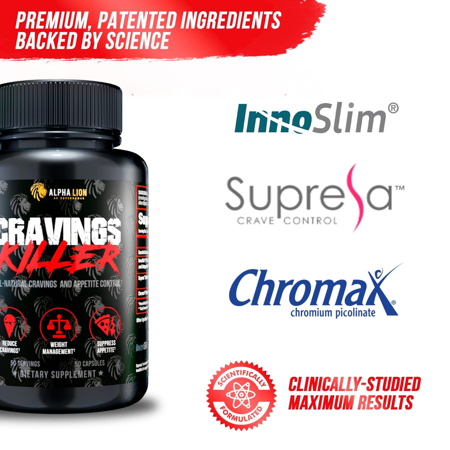 Alpha Lion Cravings Killer Supplement with Saffron Extract & Garcinia Cambogia Extract for Metabolism & Diet Support, Helps Control Hunger & More (50 Capsules)