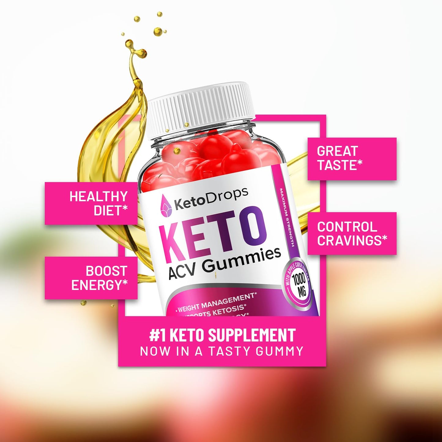 Keto Drops ACV Gummies - Advanced Formula Drops Keto Plus ACV Gummies Apple Cider Vinegar, Weight Management, ACV Dietary Supplement Men Women (60 Gummies)