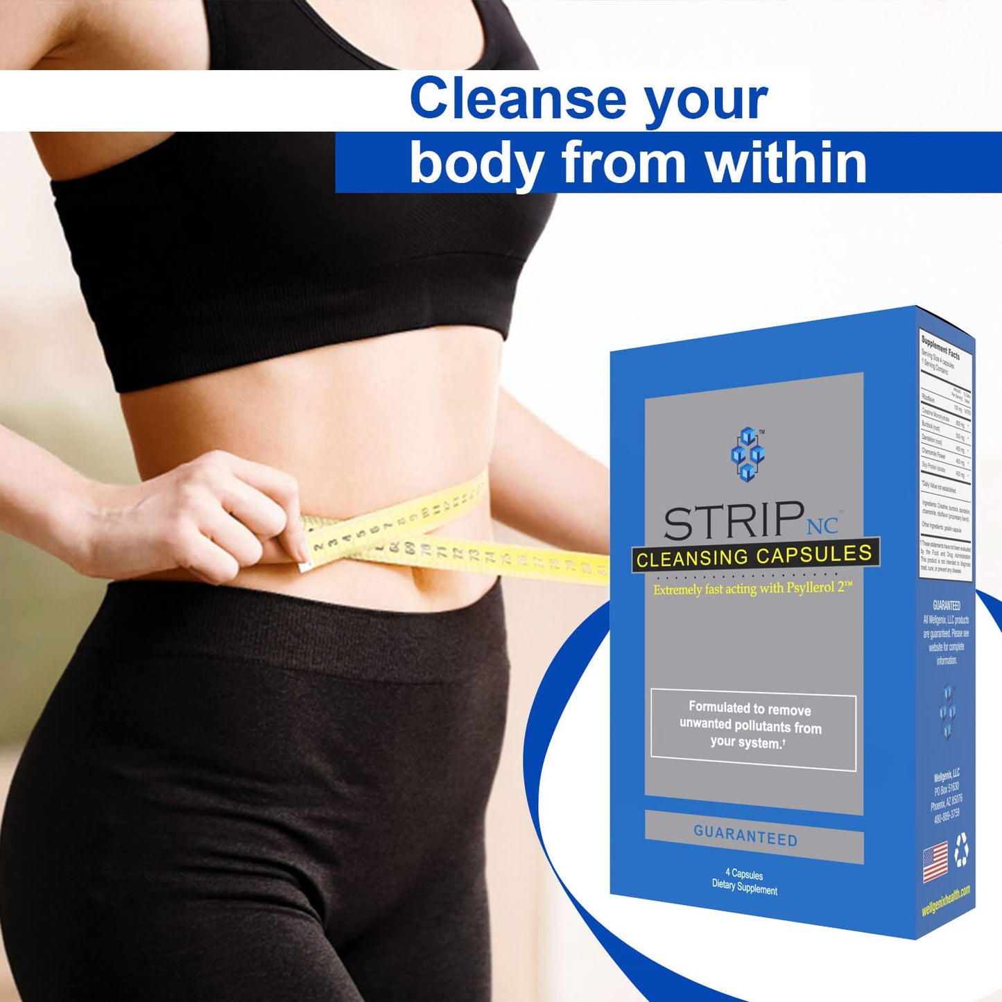 Wellgenix Strip NC Herbal Cleanse Detox Capsules - Extra Strength Cleansing - One Day Quick Flush - 4 Capsules (2 Pack)