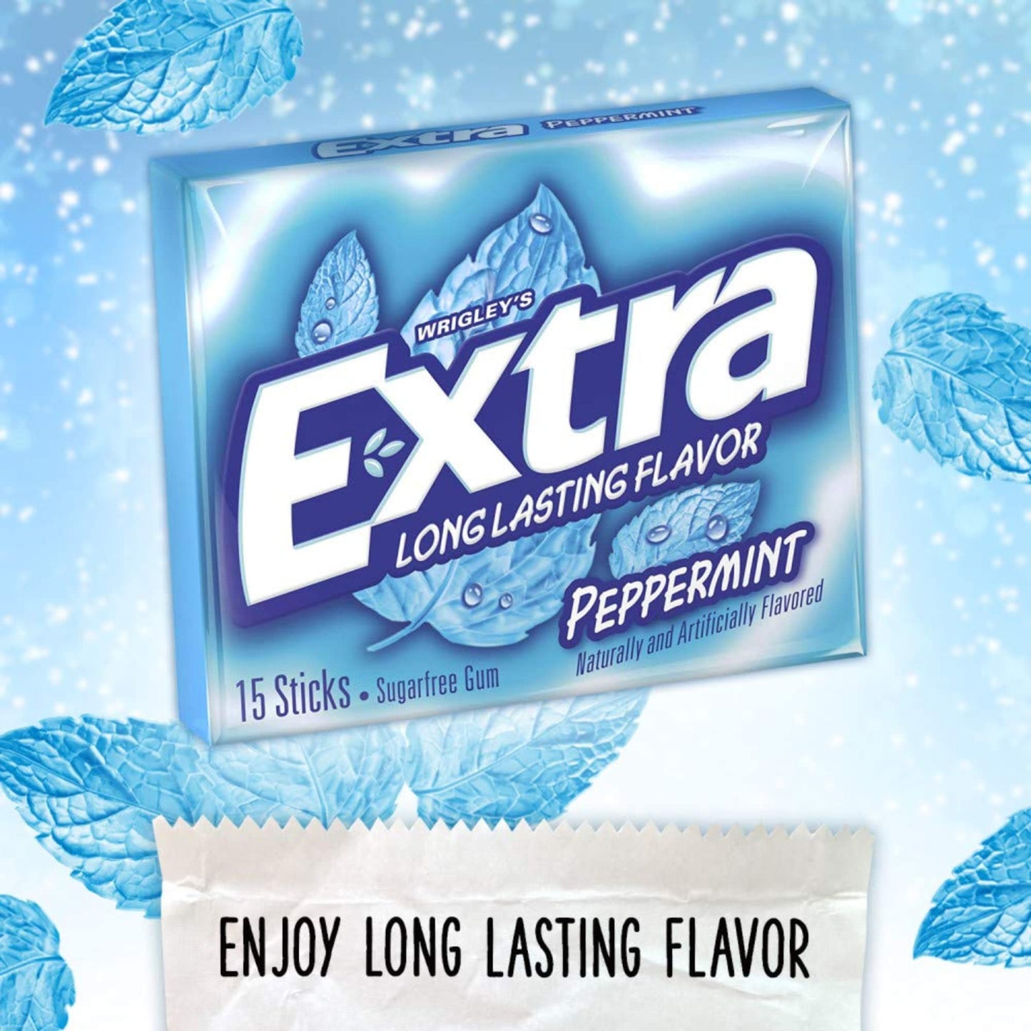 LAIBY Long Lasting Flavor Peppermint Extra Gum Sugar Free Chewing Mega Pack Bulk 15 Pieces Pack of 10