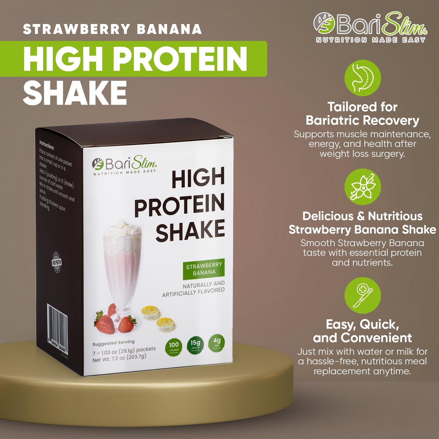 BariSlim High Protein Shake - Delicious & Nutritious Meal Replacement Shake - Low Sugar & Carb - Formulated for Bariatric Patients & Post-Weight Loss Surgery Support | Strawberry Banana Shake (9 oz)
