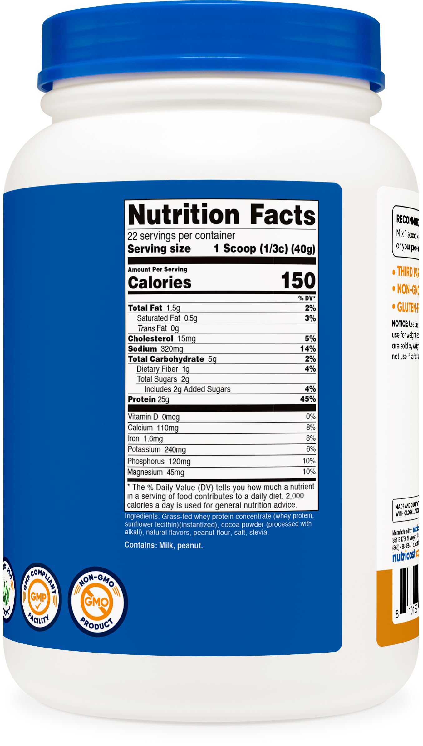 Nutricost Grass-Fed Whey Protein Concentrate (Chocolate Peanut Butter) 2LBS - Post Workout Powder Supplement, Non-GMO