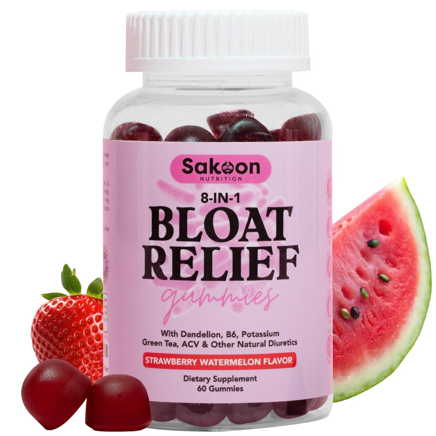 Sakoon nutrition Bloating Relief Gummies for Women - Green Tea, ACV, Dandelion, Buchu Leaf, Natural Digestion Support, 60 Gummies, Watermelon Flavor