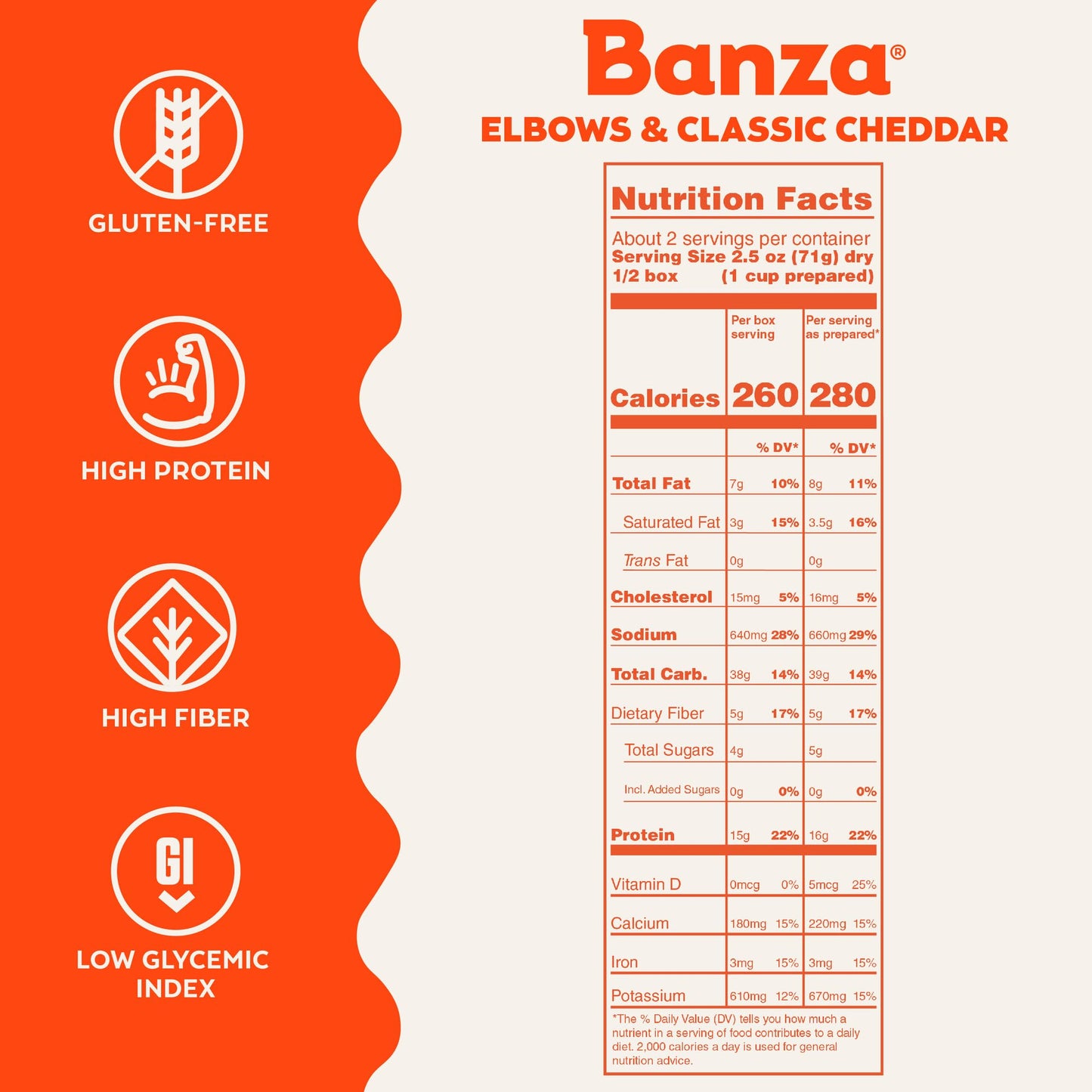 Banza Elbows Classic Cheddar Mac and Cheese High Protein Gluten Free and Lower Carb Protein Mac and Cheese 55oz