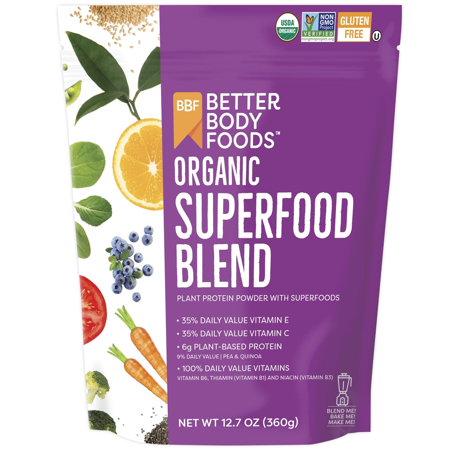 BetterBody Foods Organic Superfood Powder with Protein, Vitamins C, E, and B12 (12.7 oz.)
