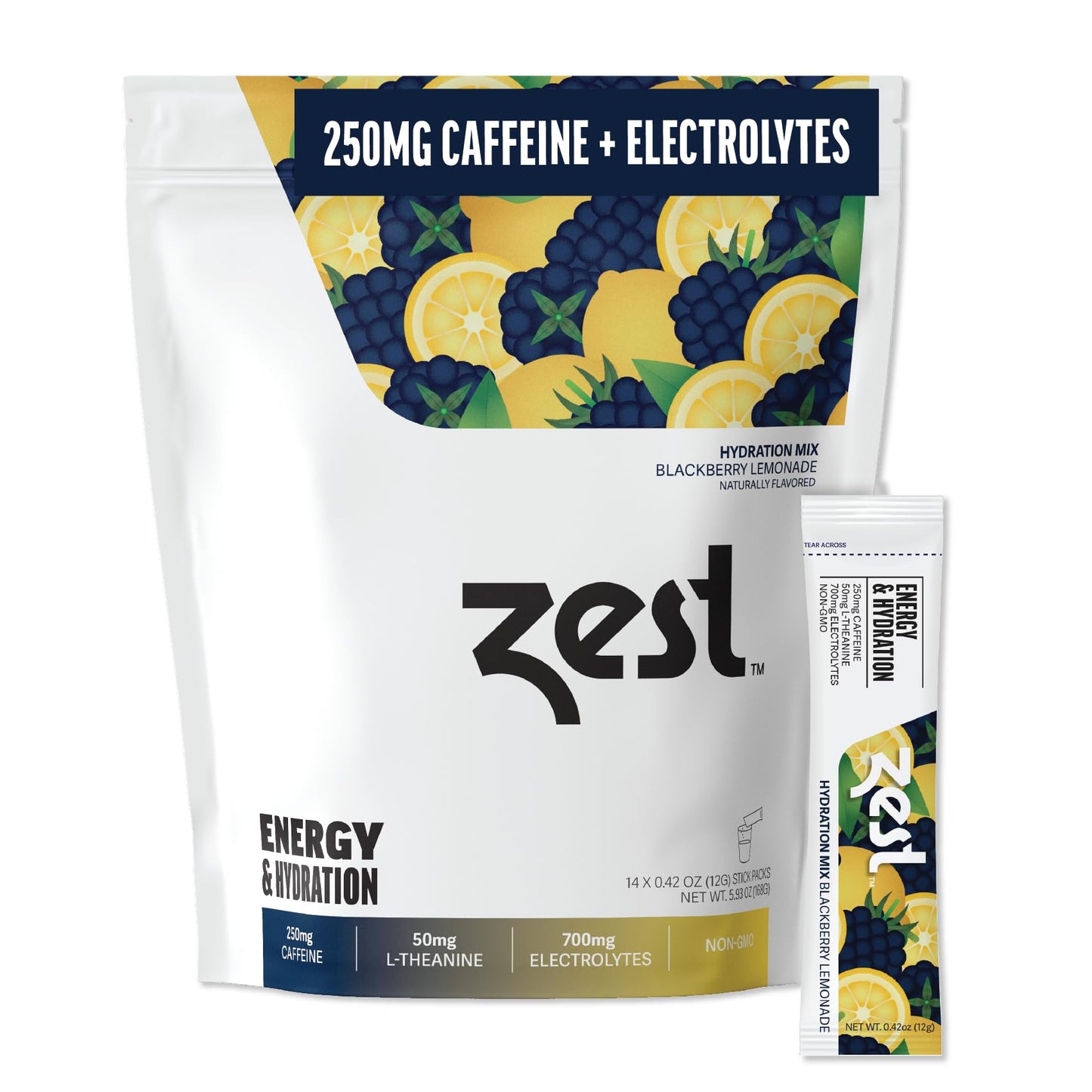 Zest Electrolyte Hydration Powder - Mix w/Water - 14 Packets - Low Sugar Liquid Enhancer (1 Pack (14 Powder Sticks), BlackBerry Lemonade (Energy & Hydration))