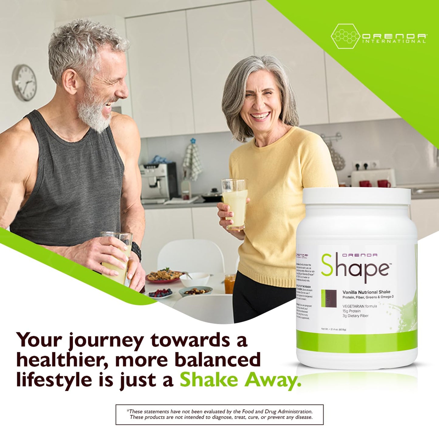 Orenda Shape Vanilla - Plant-Based Protein Shake with Pea & Brown Rice Protein, Green Superfoods, and Fiber Ready-to-Serve Nutrition - 21.4oz