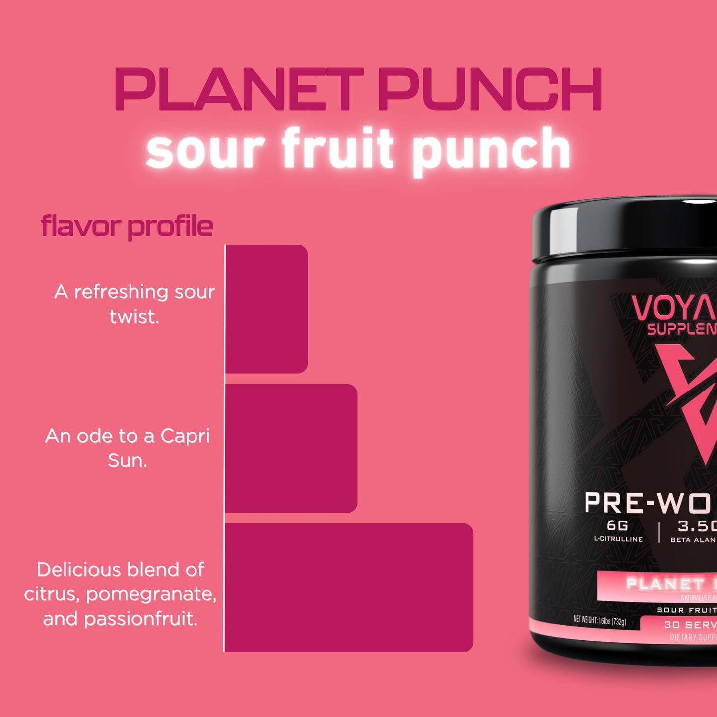 Voyager Supplements Pre-Workout | Planet Punch | Clinically Dosed for Intense Pumps, Peak Energy, and Laser Focus | All-Natural Formula with Citrulline + Beta Alanine + Caffeine | 30 Servings