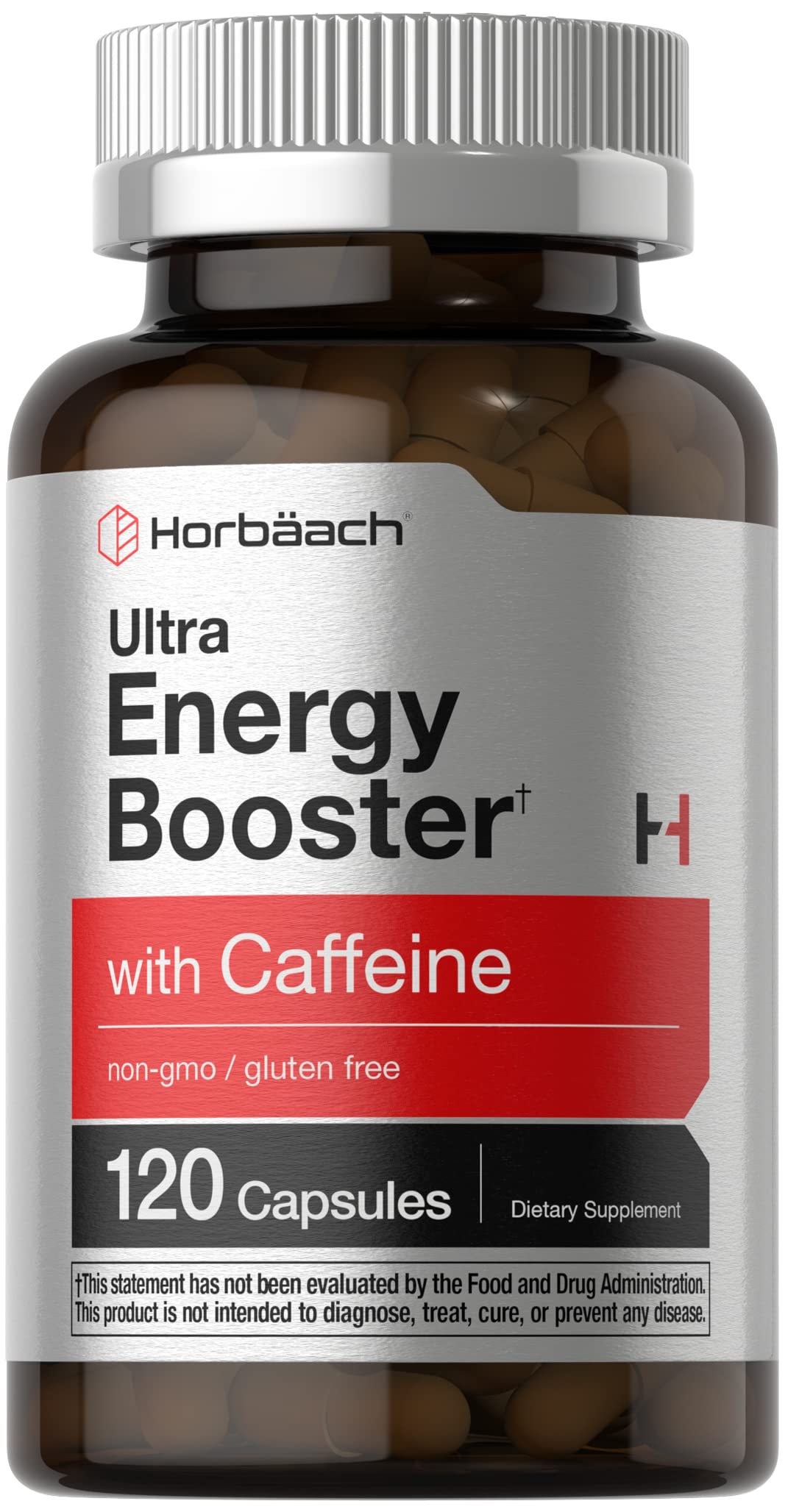 Horbäach Energy Supplement | 120 Capsules | with Caffeine, Ginseng & Vitamin B12 | Daily Energy Booster Pills | Non-GMO, Gluten Free